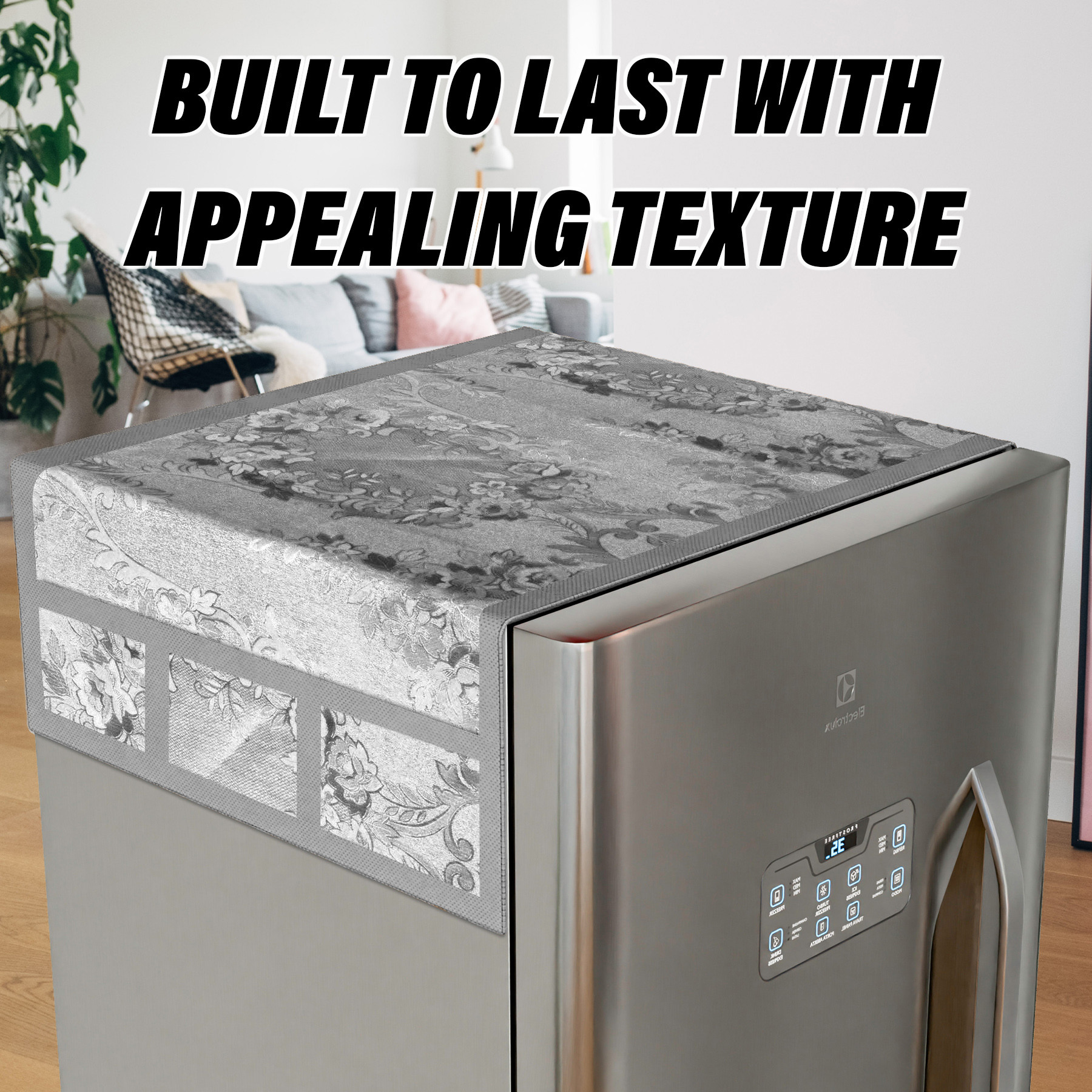 Kuber Industries Fridge Top Cover  PVC Fridge Top Cover  Refrigerator Cover with 6 Side Pockets  Refrigerator Top Protector  Appliance Cover  Fridge Top Cover 101  Gray