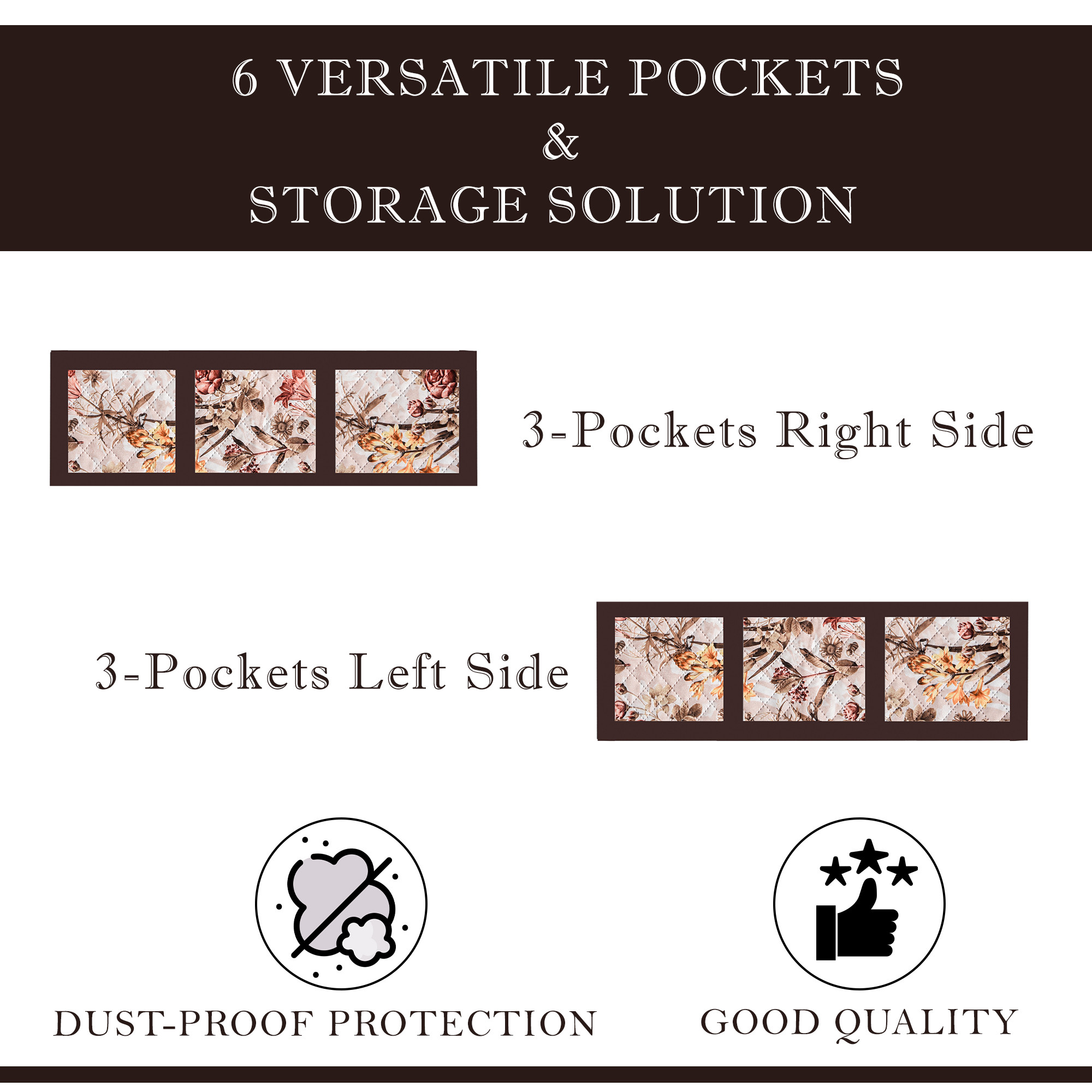 Kuber Industries Fridge Top Cover  Quilted Fabric Refrigerator Top Cover  Multi-Utility 6 Pockets  Refrigerator Top Cover for Kitchen  Refrigerator Dust Proof Cover  Brown Flower  Cream