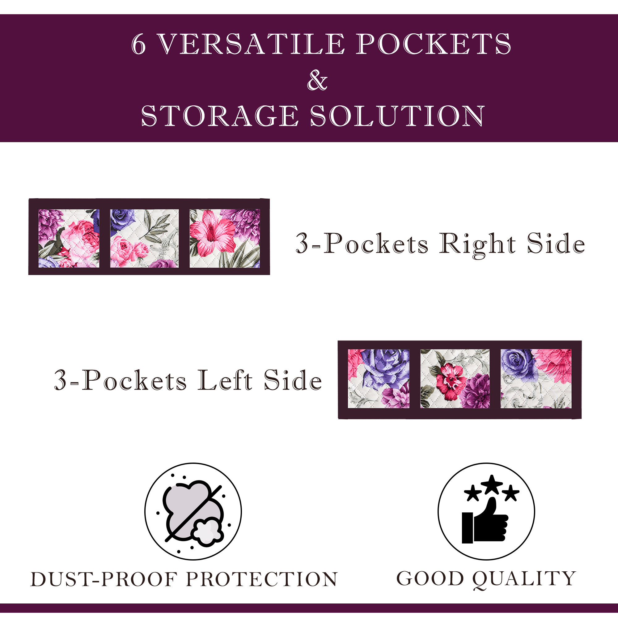 Kuber Industries Fridge Top Cover  Quilted Fabric Refrigerator Top Cover  Refrigerator Top Cover for Kitchen  Multi-Utility 6 Pockets  Refrigerator Dust Proof Cover  Pink Flower  Cream