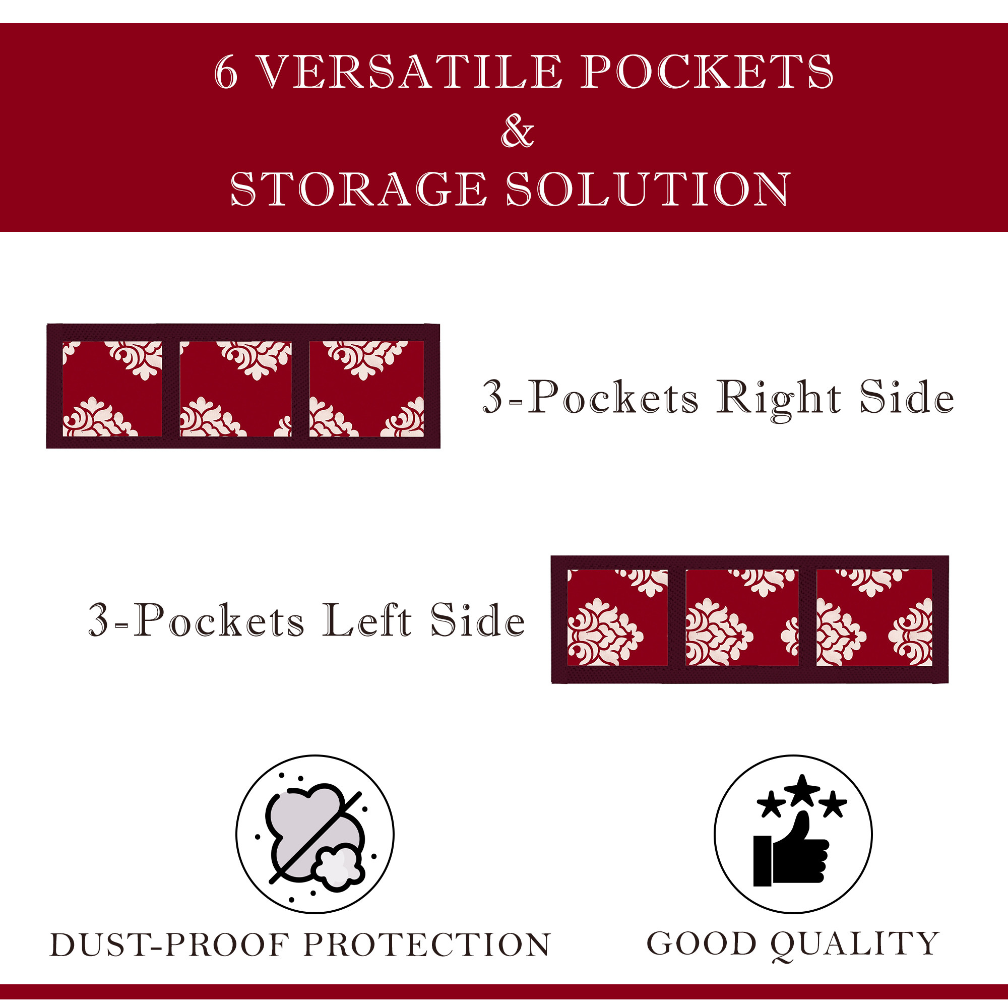 Kuber Industries Fridge Top Cover  Refrigerator Top Cover  Fridge Cover for Kitchen  Multi-Utility 6 Storage Pockets  Refrigerator Dust Proof Cover  XL  Knitting Square Print  Maroon