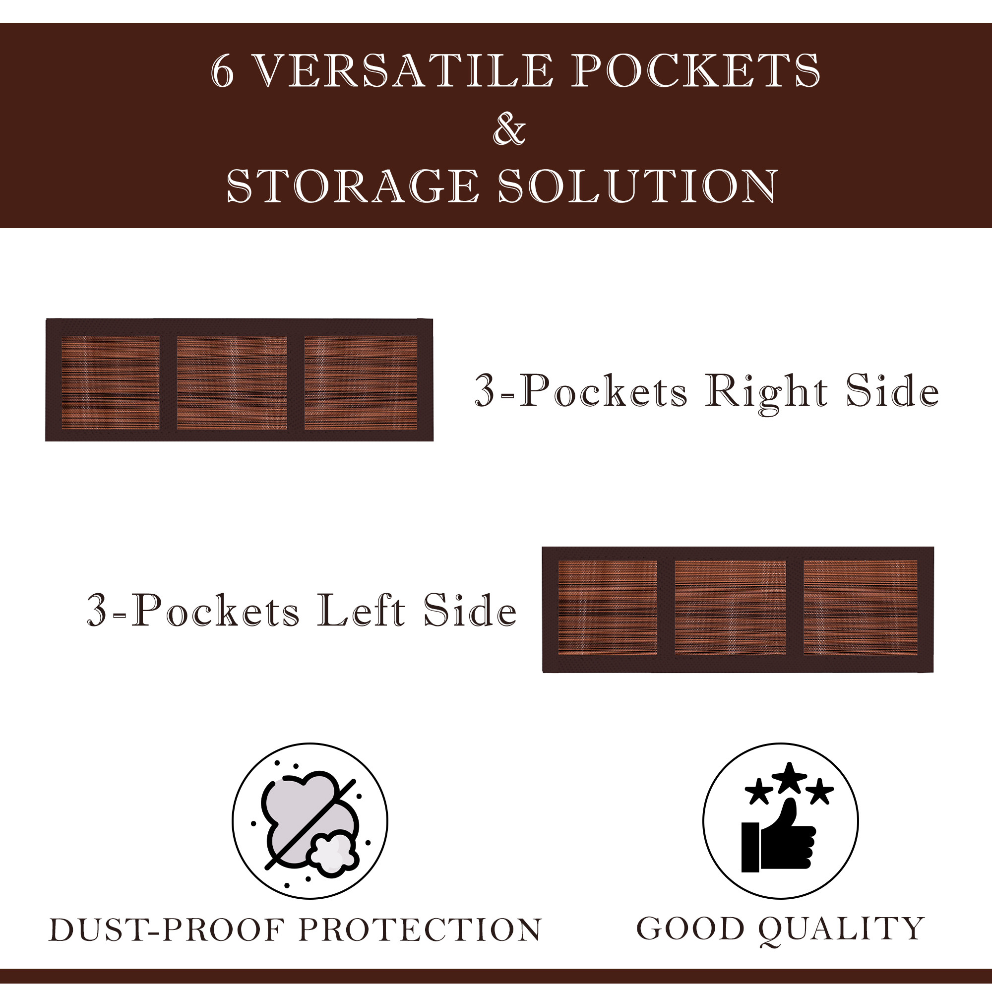 Kuber Industries Fridge Top Cover  Refrigerator Top Cover  Fridge Cover for Kitchen  Multi-Utility 6 Storage Pockets  Refrigerator Dust Proof Cover  XL  Lining Print  Dark Brown