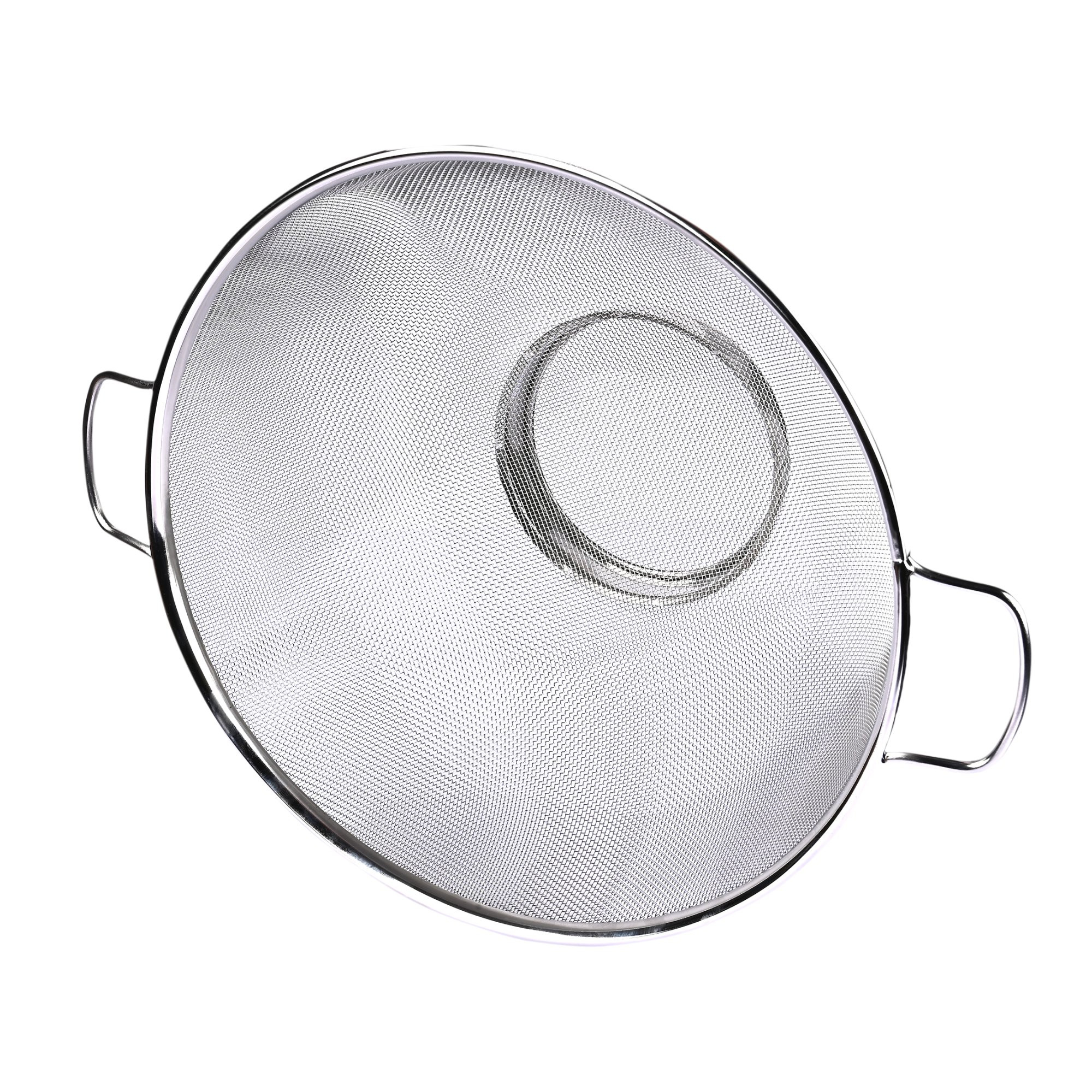 Kuber Industries Fruit Basket  Stainless Steel Vegetables Strainer  Multipurpose Fruit Basket  Colander Basket for Pasta-Noodles-Grains  Mesh Basket with Handle    Silver