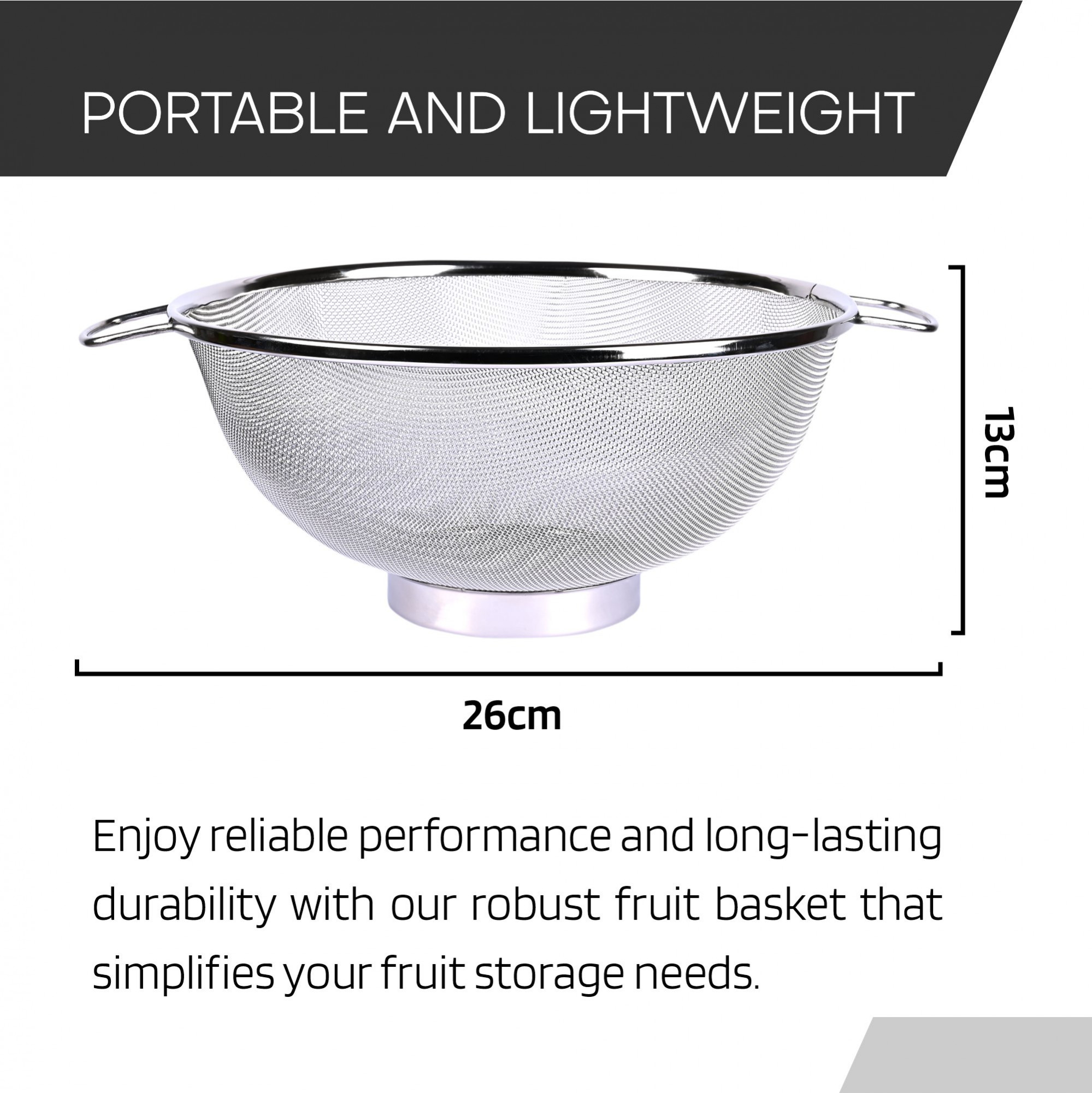 Kuber Industries Fruit Basket | Stainless Steel Vegetables Strainer | Multipurpose Fruit Basket | Colander Basket for Pasta-Noodles-Grains | Mesh Basket with Handle | 10 Inch | Silver