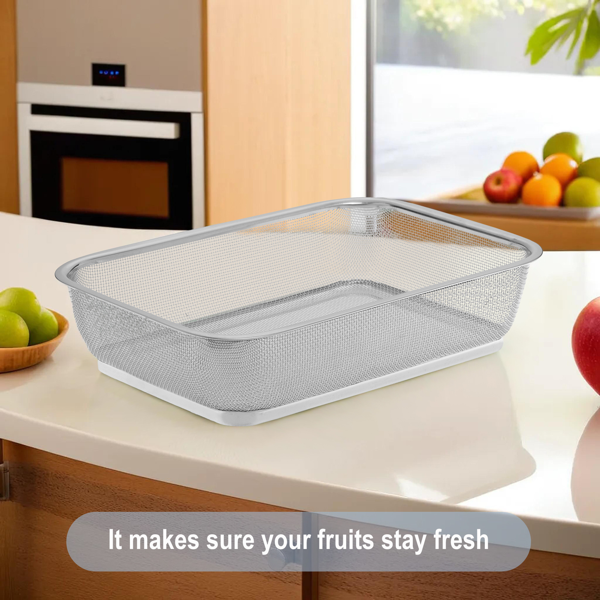 Kuber Industries Fruit Basket  Storage Organizer  Stainless Steel Tokri for Kitchen Bathroom Shelves Countertops  Dining Table