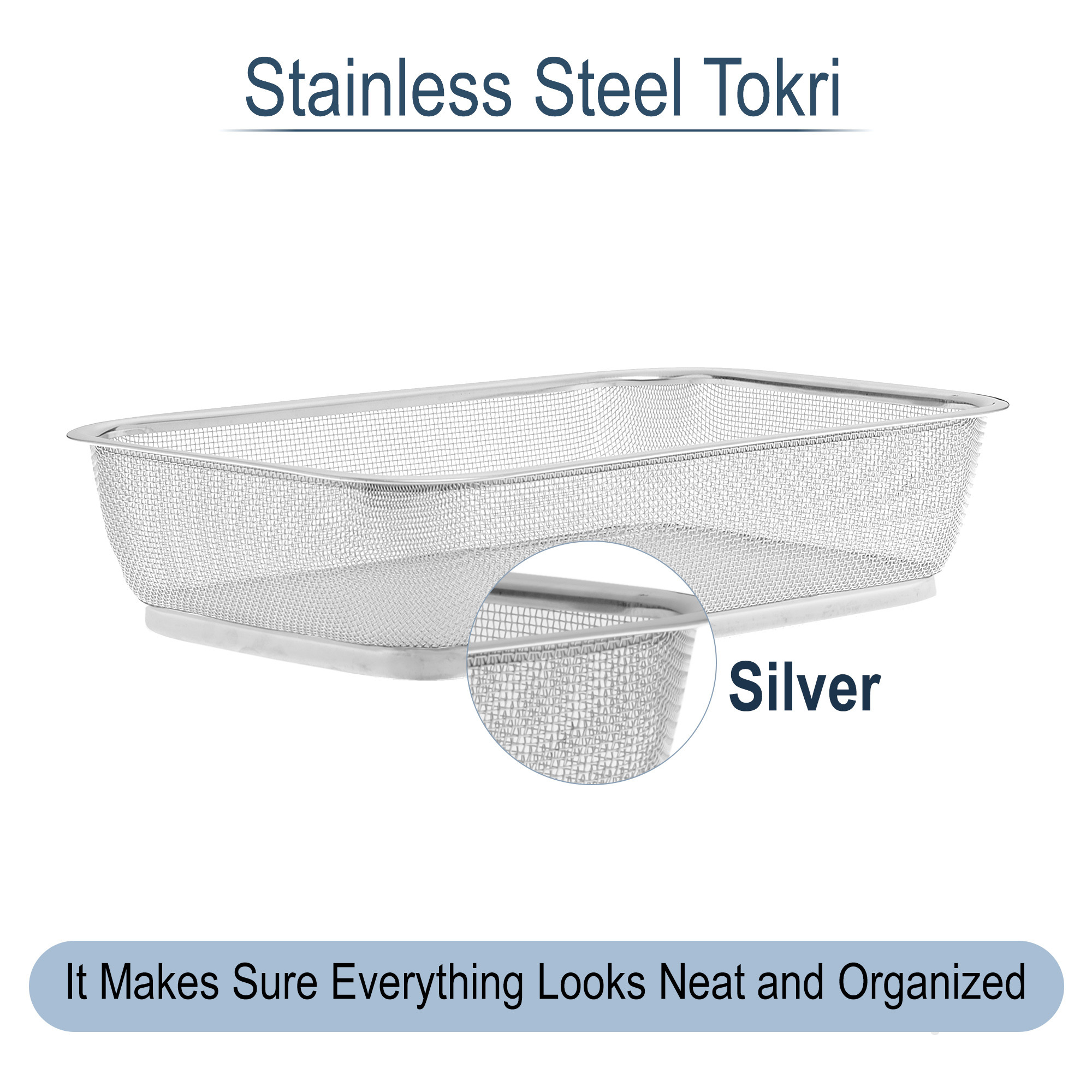 Kuber Industries Fruit Basket  Storage Organizer  Stainless Steel Tokri for Kitchen Bathroom Shelves Countertops  Dining Table