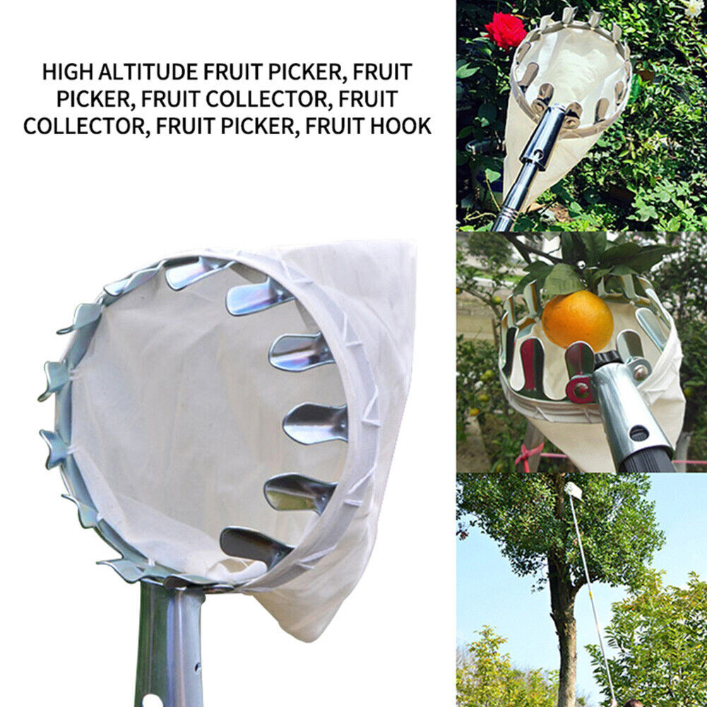 Kuber Industries Fruit Picker With Cotton Bag|Fruit, Mango, Coconut Plucker|Fruit Picking Tool, Basket For Garden (White)