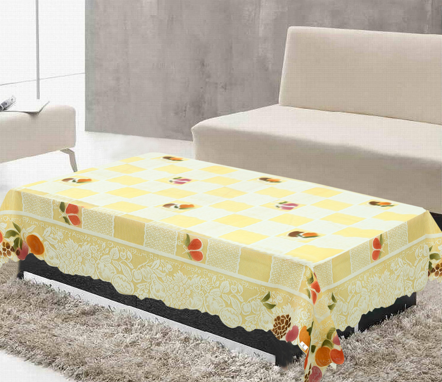 Kuber Industries Fruit Print Cotton 4 Seater Dining Table Cover,Cream-KUBMRT11607