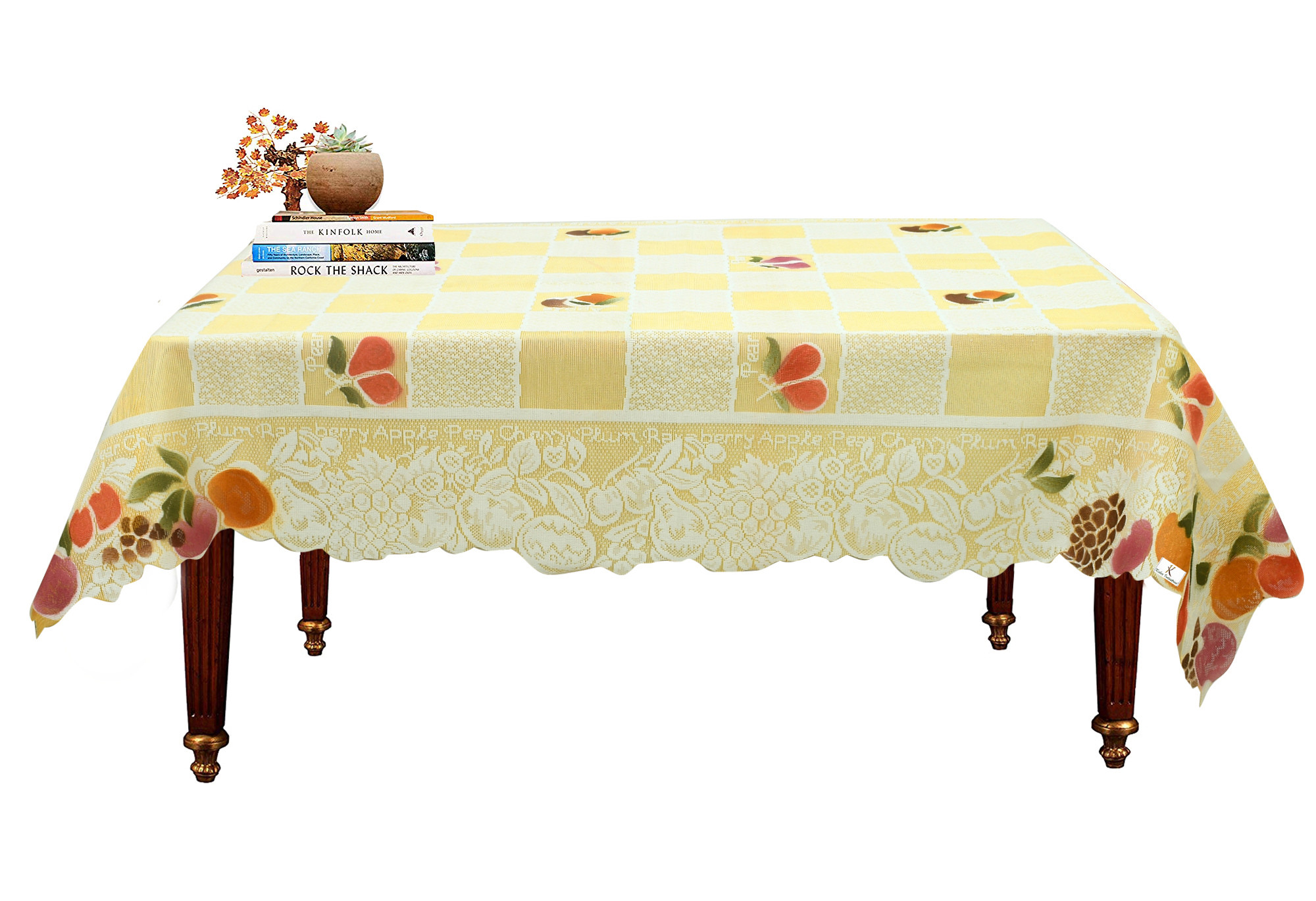 Kuber Industries Fruit Print Cotton 4 Seater Dining Table Cover,Cream-KUBMRT11607