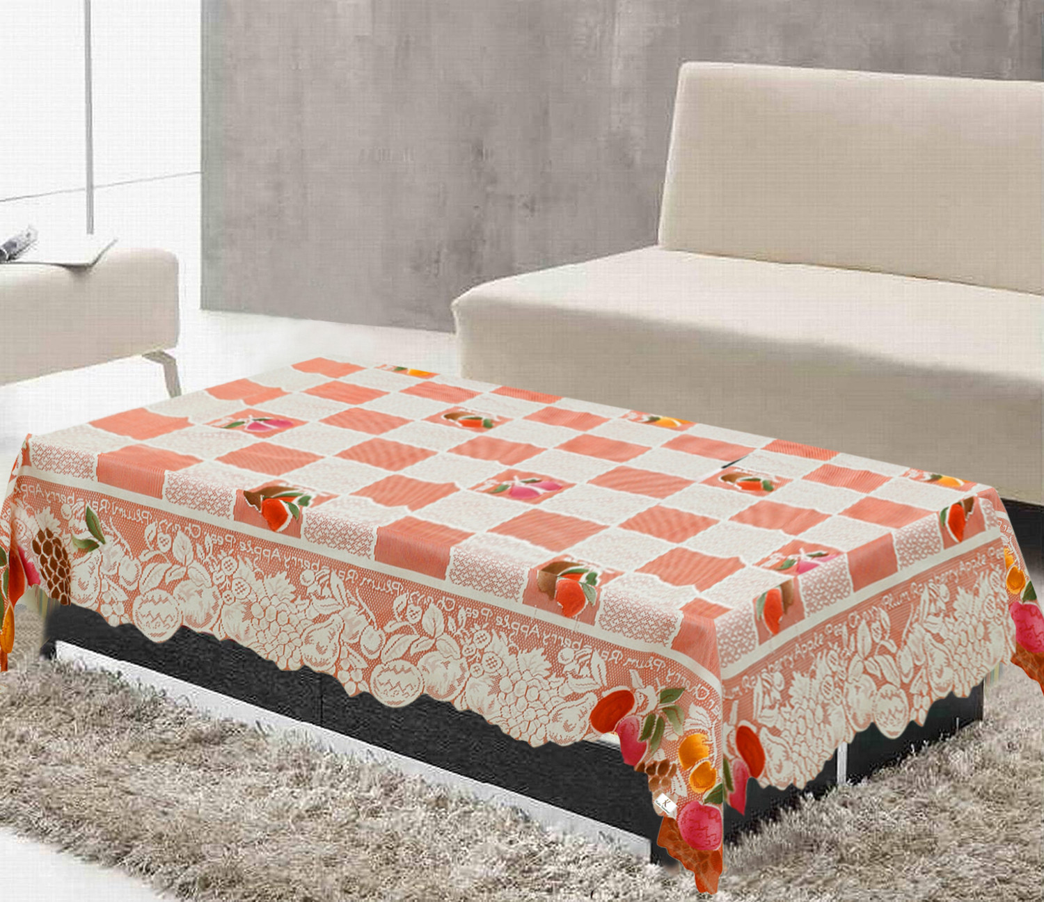 Kuber Industries Fruit Print Cotton 4 Seater Dining Table Cover,Maroon-KUBMRT11609