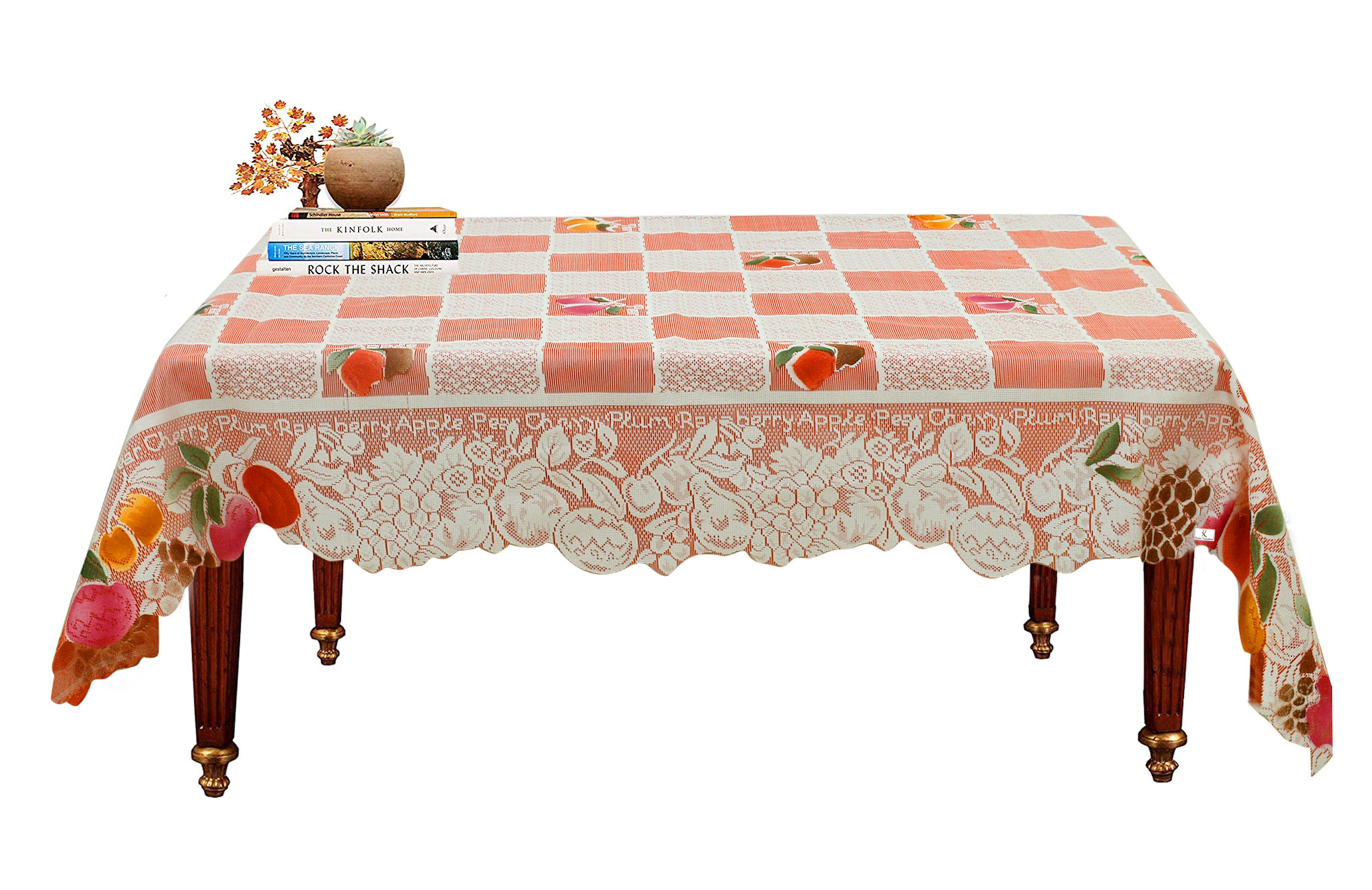 Kuber Industries Fruit Print Cotton 4 Seater Dining Table Cover,Maroon-KUBMRT11609