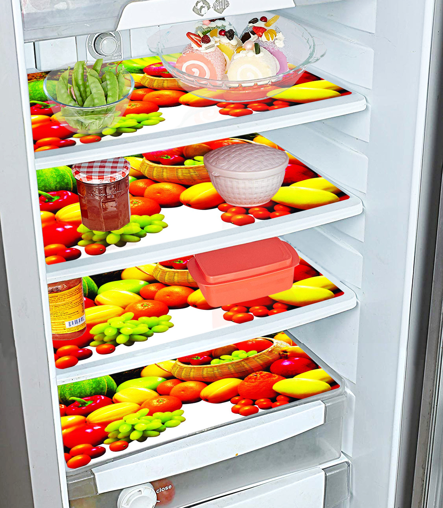 Kuber Industries Fruit Print Waterproof, Stain Resistant, Washable Refrigerator/Fridge Drawer Mat, Set of 6 (Multicolour)