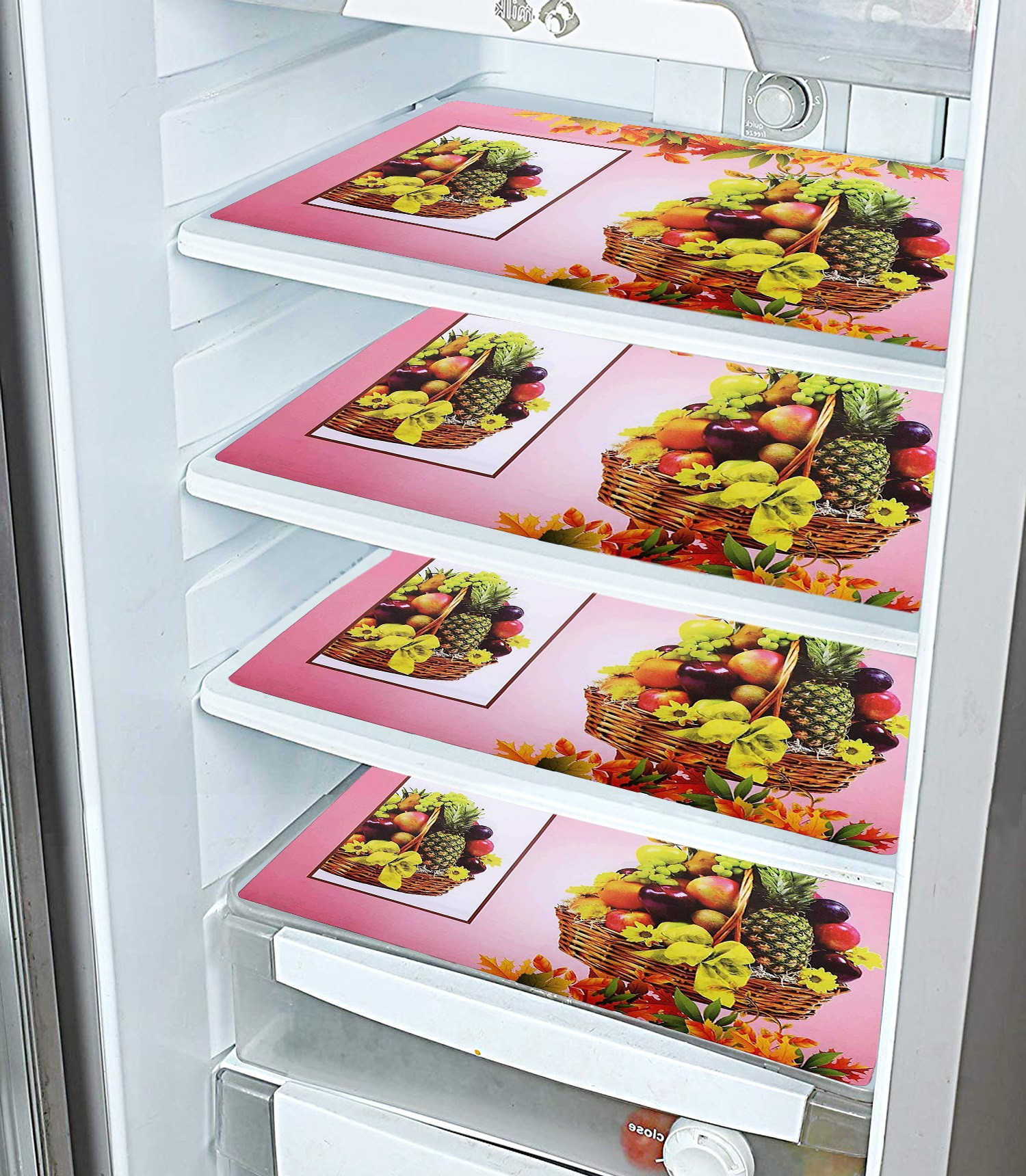 Kuber Industries Fruit Print Waterproof, Stain Resistant, Washable Refrigerator/Fridge Drawer Mat, Set of 6 (Pink)