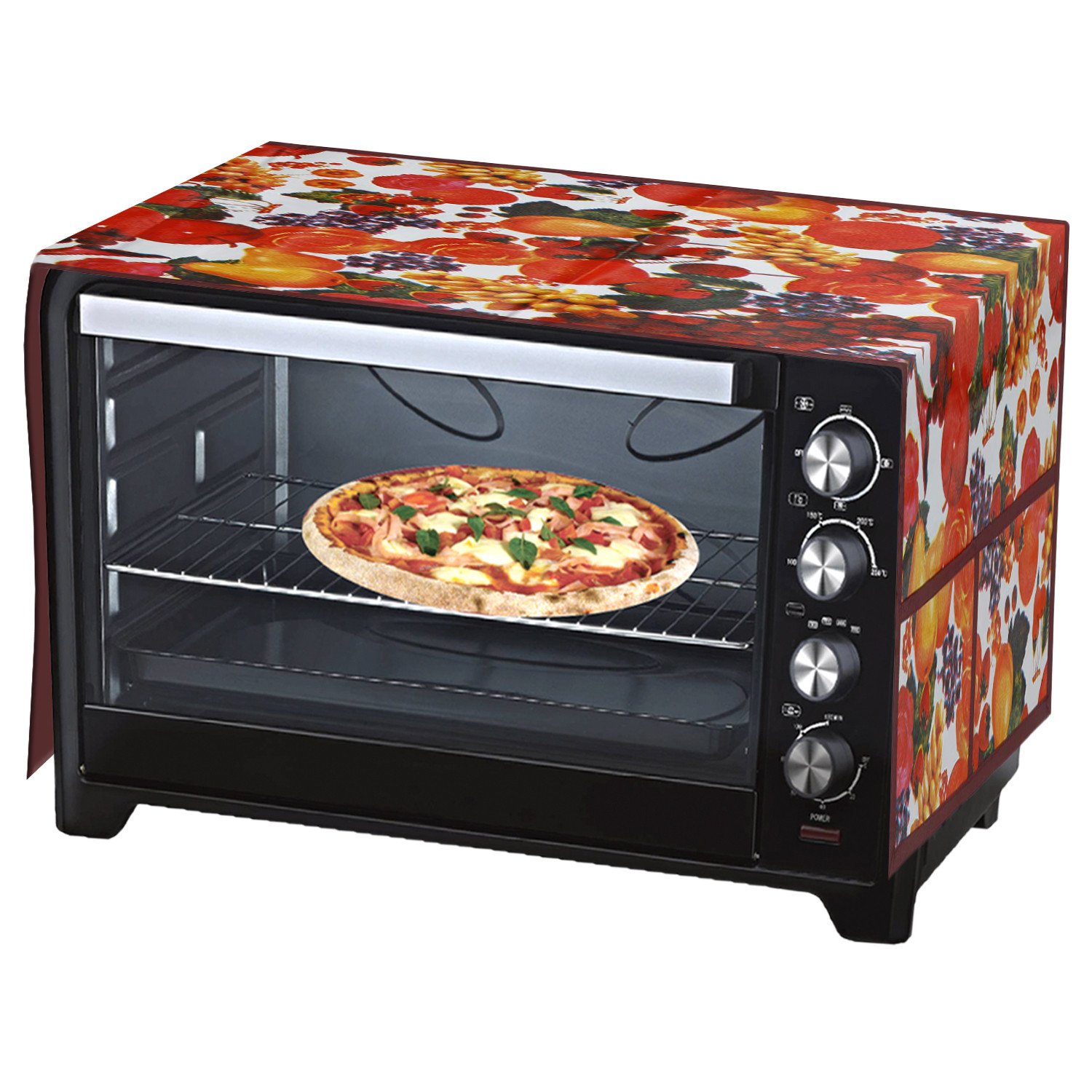 Kuber Industries Fruit Printed PVC Decorative Microwave Oven Top Cover With 4 Utility Pockets (Multicolor)