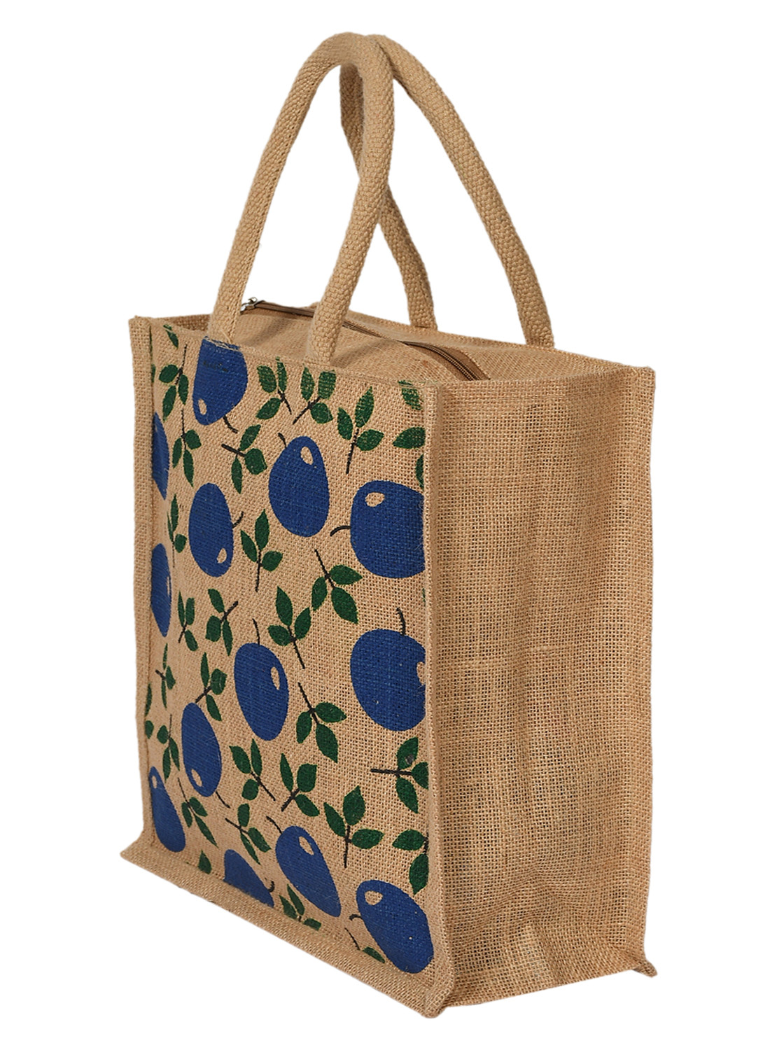 Kuber Industries Fruits Print Jute Reusable Eco-Friendly Hand Bag/Grocery Bag For Man, Woman With Handle (Blue) 54KM4360