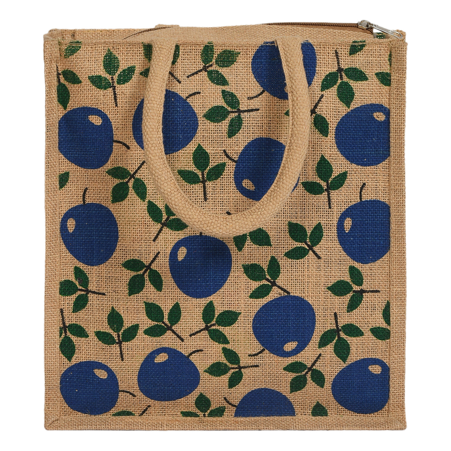 Kuber Industries Fruits Print Jute Reusable Eco-Friendly Hand Bag/Grocery Bag For Man, Woman With Handle (Blue) 54KM4360