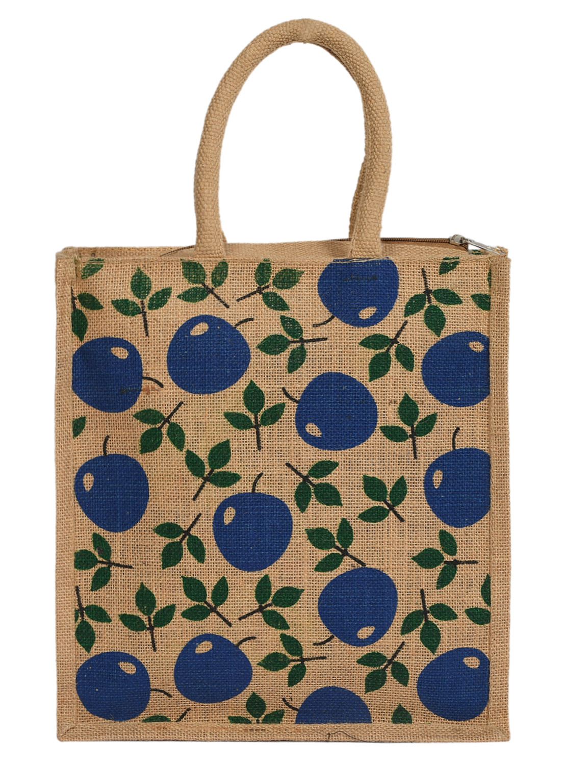 Kuber Industries Fruits Print Jute Reusable Eco-Friendly Hand Bag/Grocery Bag For Man, Woman With Handle (Blue) 54KM4360