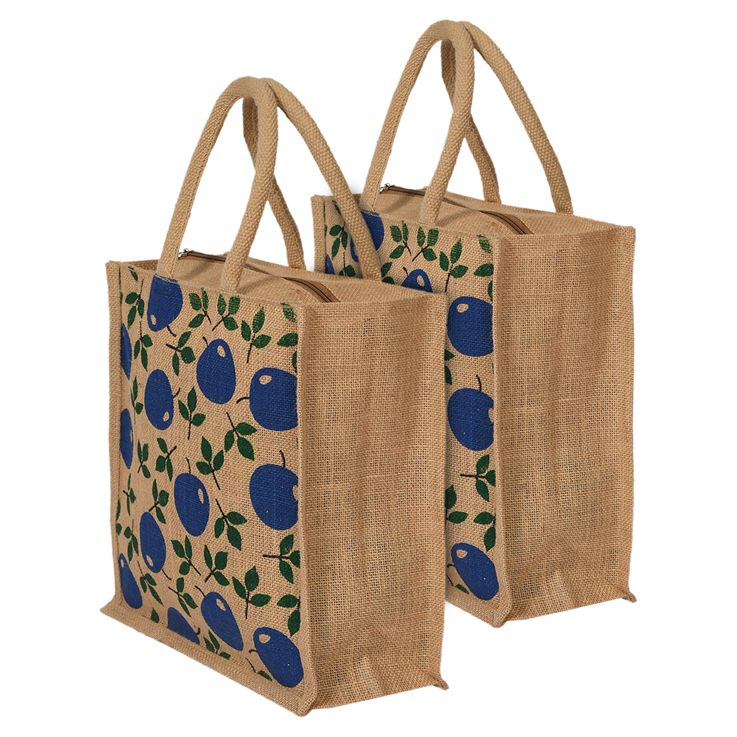 Kuber Industries Fruits Print Jute Reusable Eco-Friendly Hand Bag/Grocery Bag For Man, Woman With Handle (Blue) 54KM4360