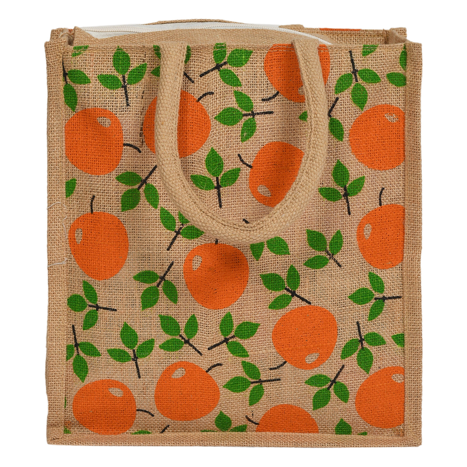 Kuber Industries Fruits Print Jute Reusable Eco-Friendly Hand Bag/Grocery Bag For Man, Woman With Handle (Orange) 54KM4362