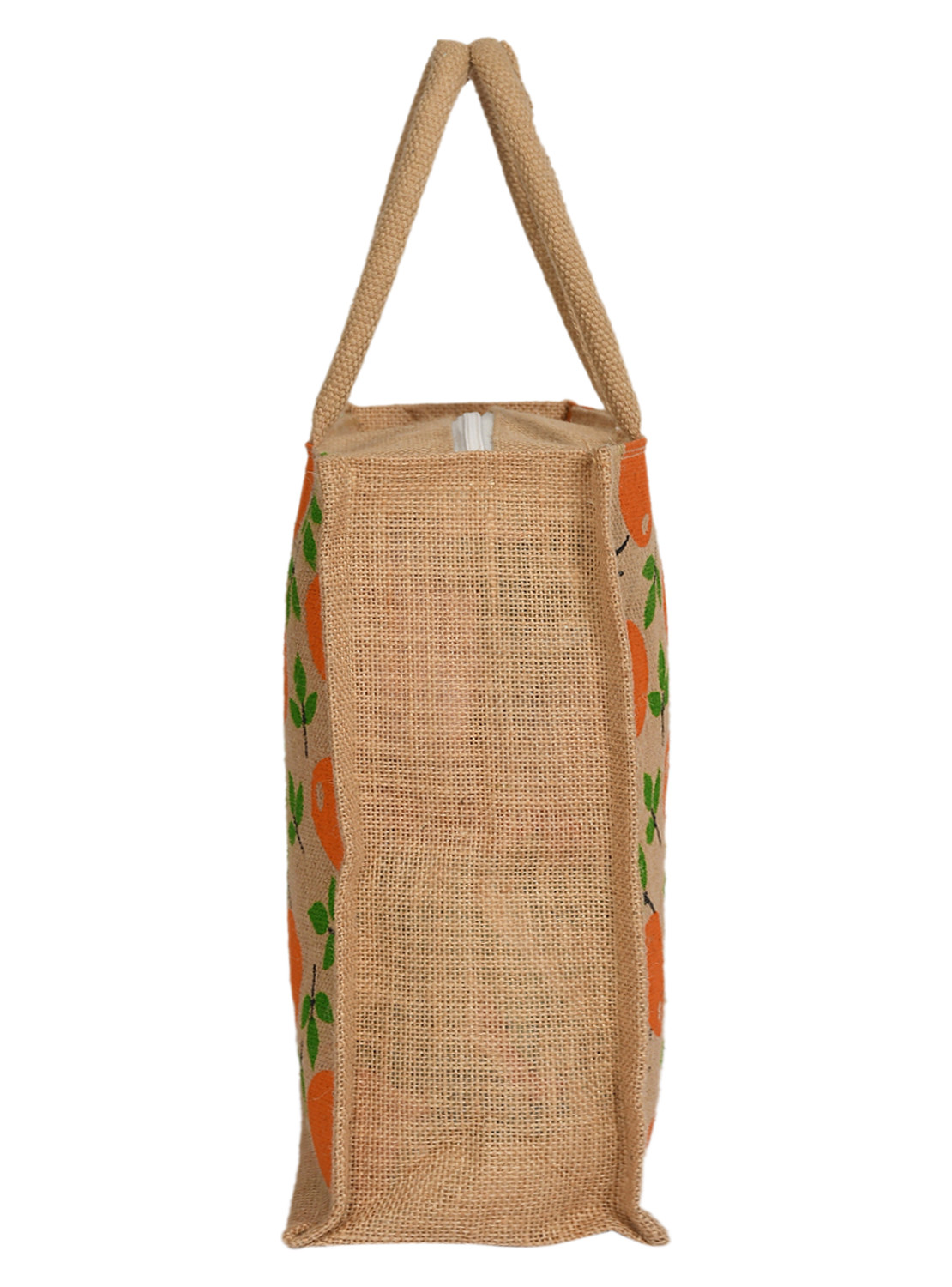 Kuber Industries Fruits Print Jute Reusable Eco-Friendly Hand Bag/Grocery Bag For Man, Woman With Handle (Orange) 54KM4362