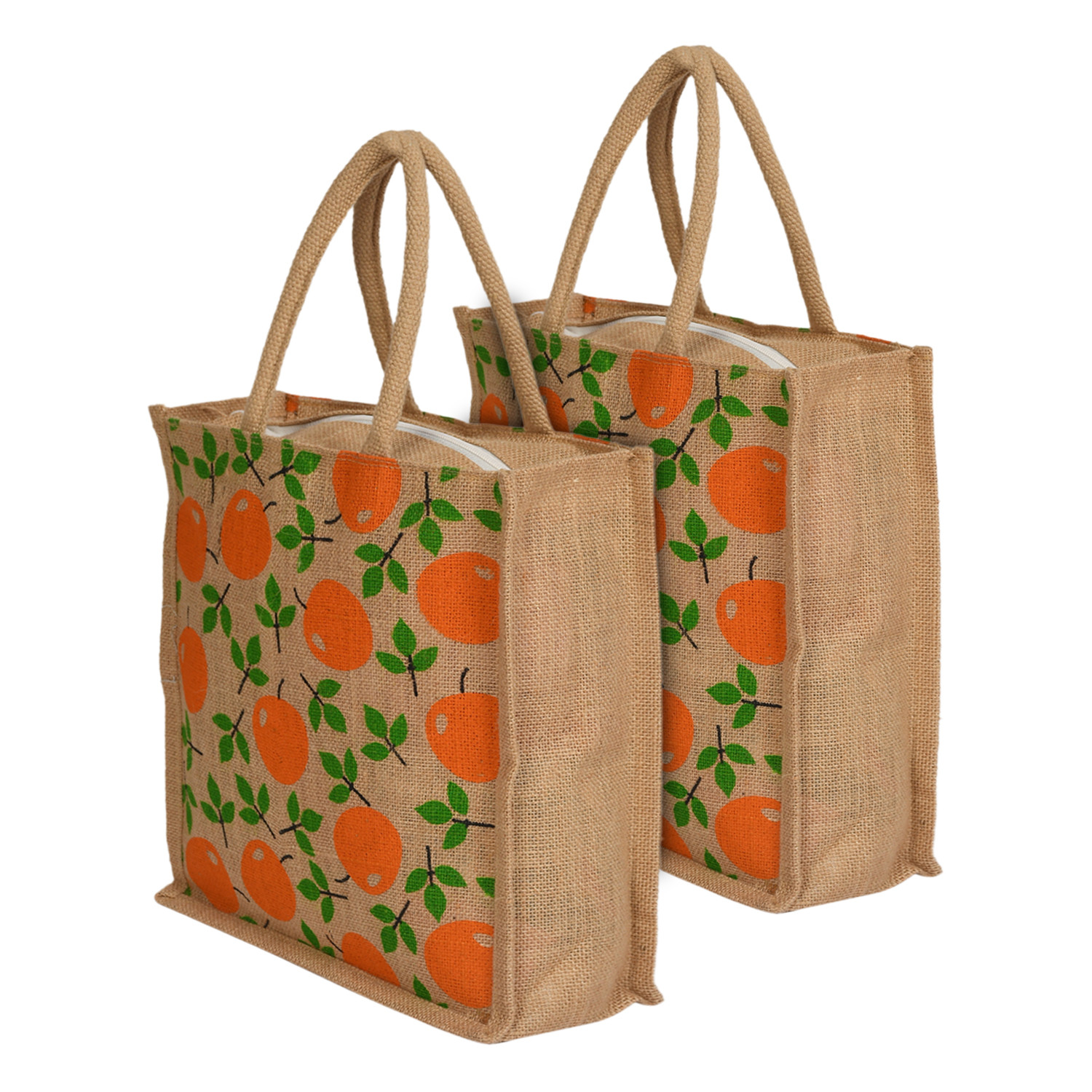 Kuber Industries Fruits Print Jute Reusable Eco-Friendly Hand Bag/Grocery Bag For Man, Woman With Handle (Orange) 54KM4362