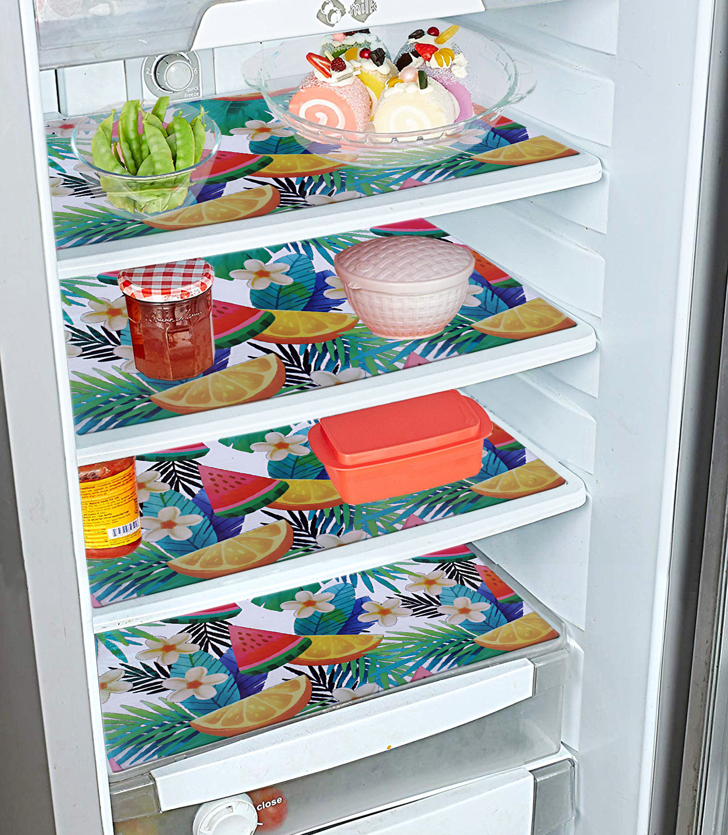 Kuber Industries Fruits Print PVC Waterproof & Washable Refrigerator|Fridge Placemats For Home & Kitchen Set of 6 (Transparent)