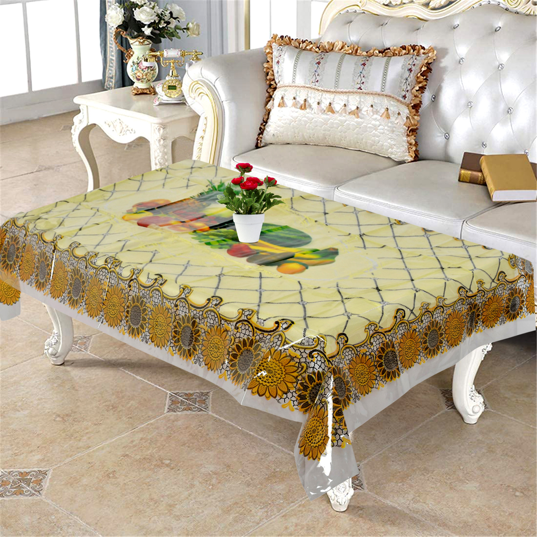Kuber Industries Fruits Printed PVC 4 Seater Center Table Cover 40