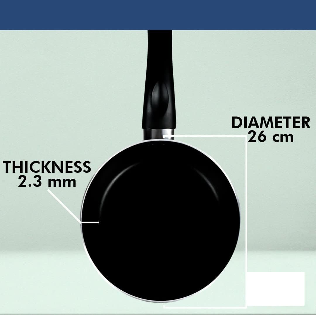 Kuber Industries Frypan | Non Stick Frying Pan| Induction Riveted Handle | Frying Pan for Kitchen | Stove & Induction Cookware | Heat Surround Cooking Frypan | 26 cm | Black
