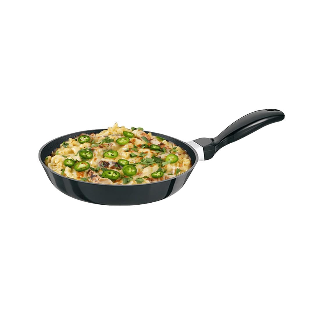 Kuber Industries Frypan | Non Stick Frying Pan| Induction Riveted Handle | Frying Pan for Kitchen | Stove & Induction Cookware | Heat Surround Cooking Frypan | 18 cm | Black