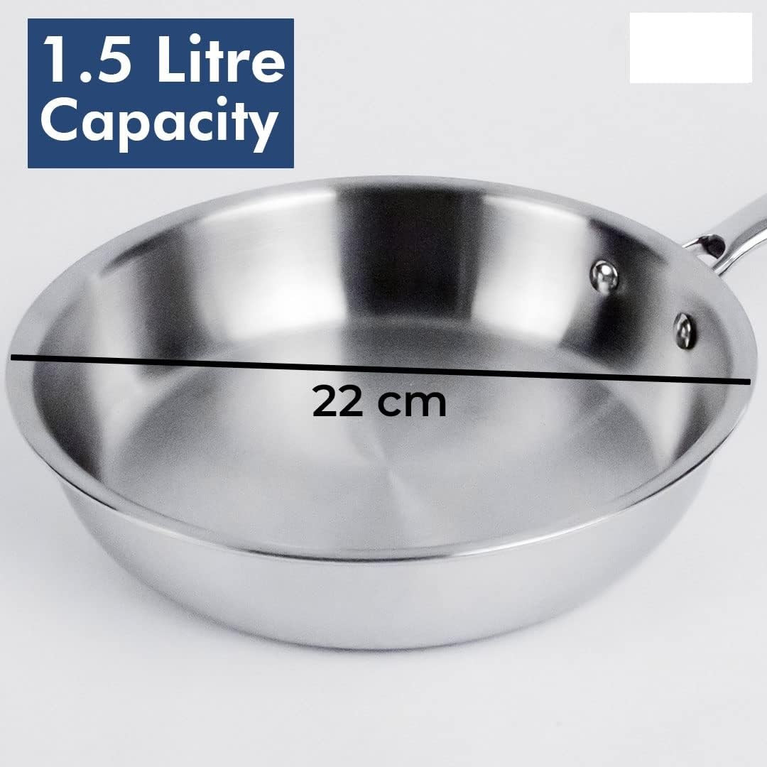 Kuber Industries Frypan | Tri-ply Kadhai with Lid | Induction Riveted Handle | Frying Pan for Kitchen | Non Stick Frypan | Heat Surround Cooking Frypan | 1.5 Ltr | Silver