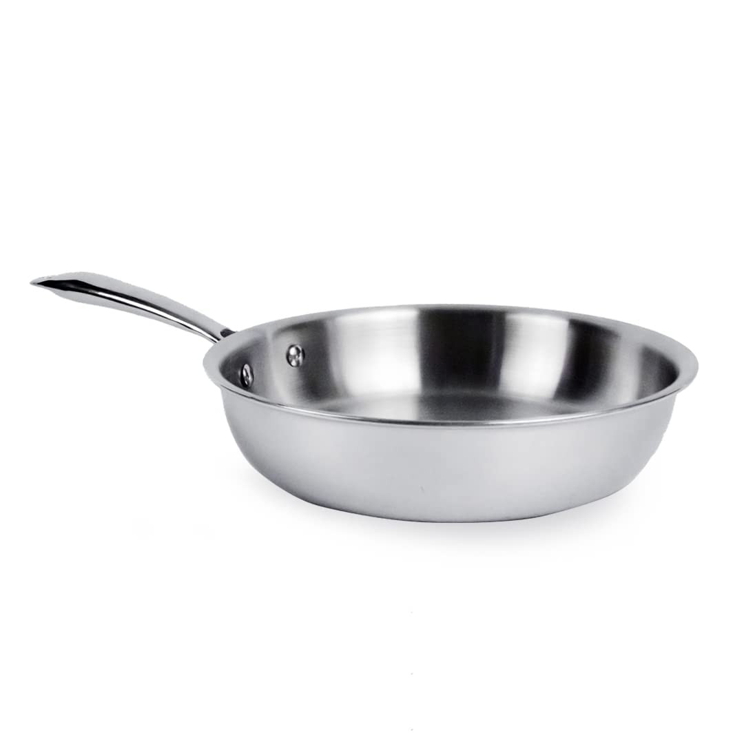 Kuber Industries Frypan | Tri-ply Kadhai with Lid | Induction Riveted Handle | Frying Pan for Kitchen | Non Stick Frypan | Heat Surround Cooking Frypan | 1.2 Ltr | Silver