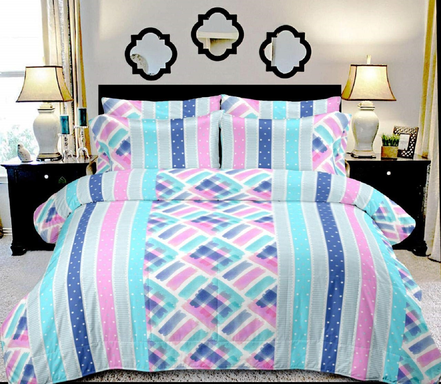 Kuber Industries Fuzzy Strings Print Cotton Double Bedsheet with 2 Pillow Covers (Multi)