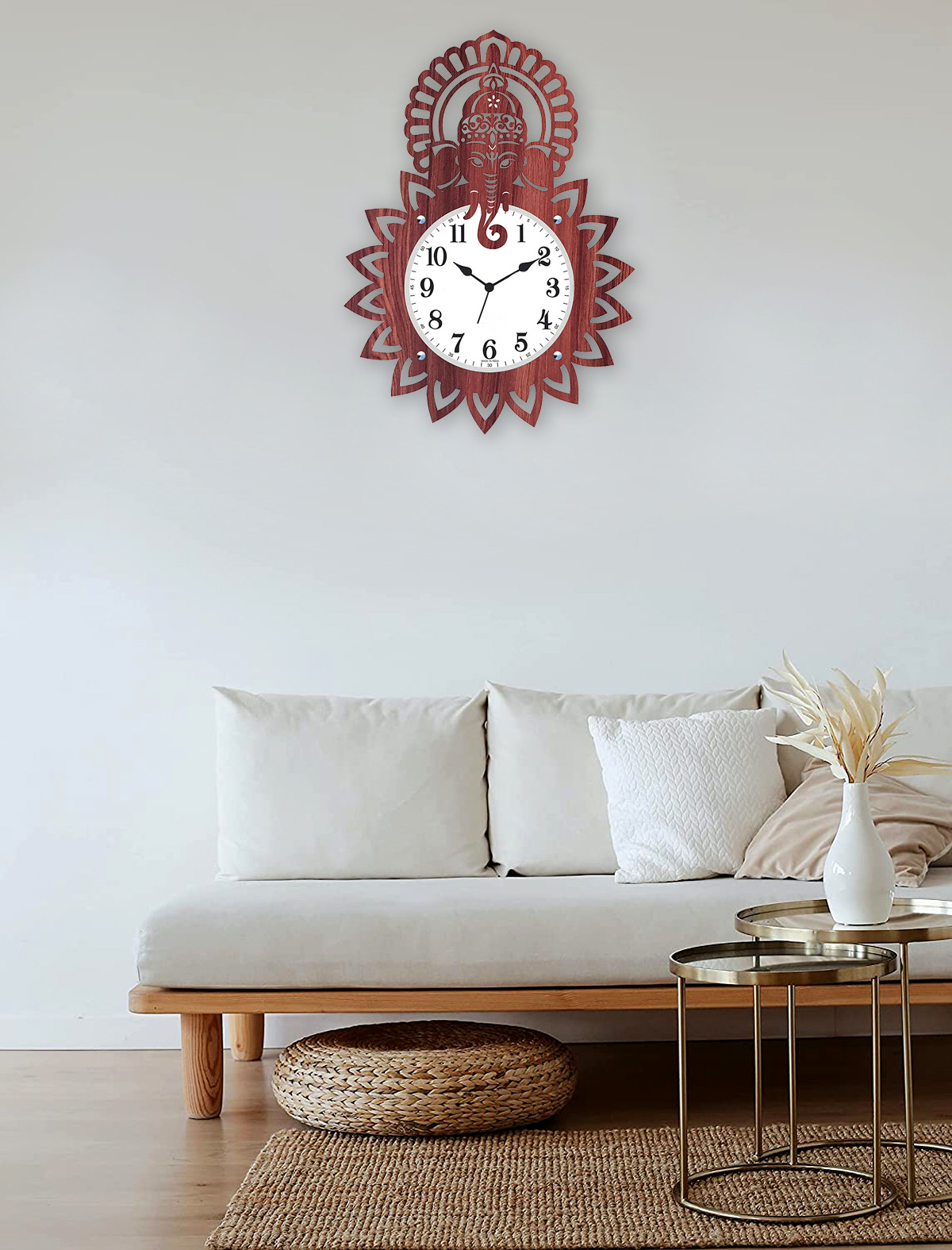 Kuber Industries Ganesh G Design Wooden Wall Clock (Dark Brown)-HS40KUBMART23949