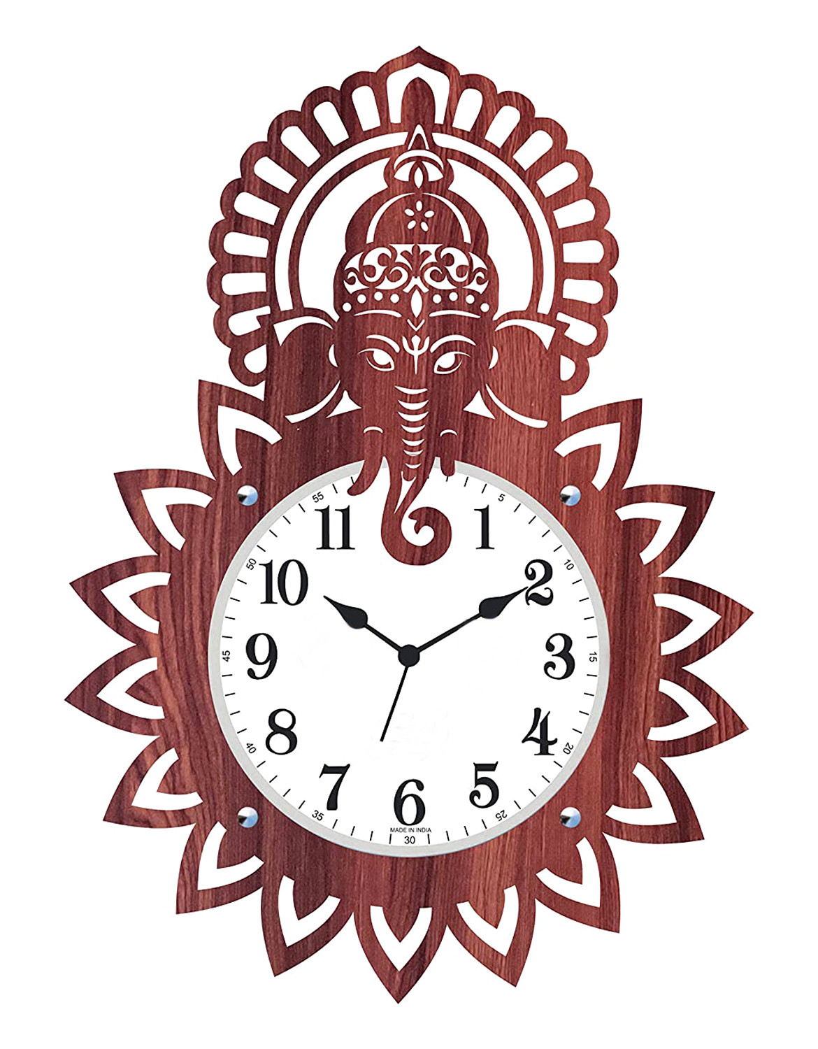 Kuber Industries Ganesh G Design Wooden Wall Clock (Dark Brown)-HS40KUBMART23949