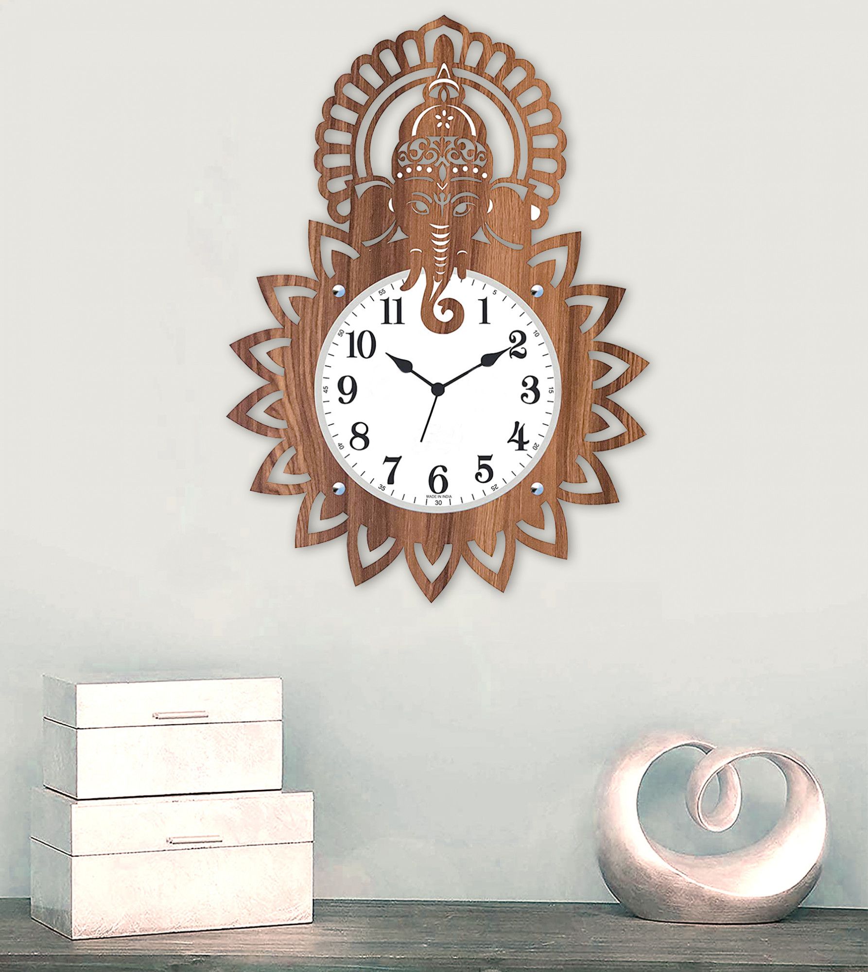 Kuber Industries Ganesh G Design Wooden Wall Clock (Light Brown)-HS40KUBMART23947