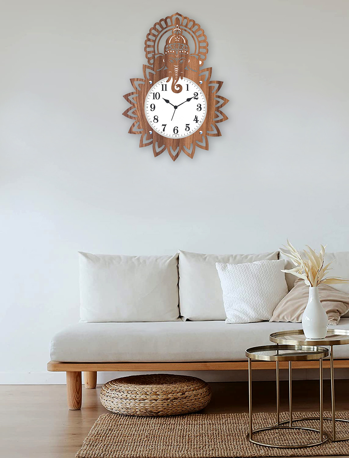 Kuber Industries Ganesh G Design Wooden Wall Clock (Light Brown)-HS40KUBMART23947
