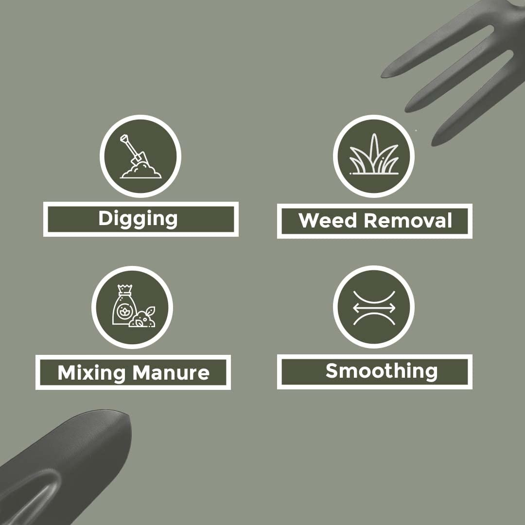 Kuber Industries Garden Tools Set | Small & Big Hand Trowels | Hand Cultivator | Hand Weeder & Fork Carbon Steel| Set of 5 | Green & Black Gardening Equipment | Ergonomic Design
