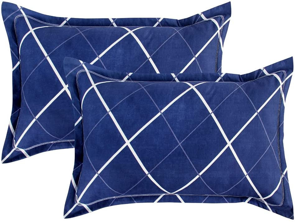Kuber Industries Geomatric Design Glace Cotton Double Bedsheet with 2 Pillow Covers (Blue)