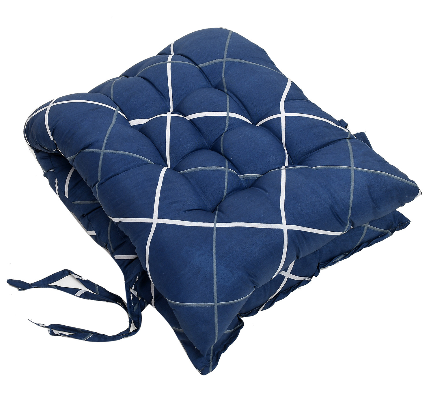Kuber Industries Geomatric Printed Microfiber Back & Seat Cushion for Indoor/Outdoor Patio Chair, Rocking Chair, Office Chair, Reclining chairs With Ties, 18*46 Inch (Blue)