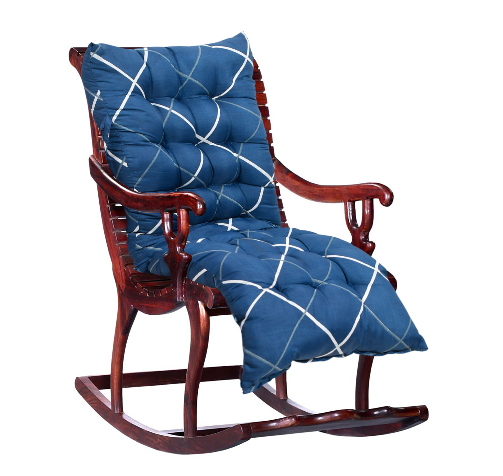 Kuber Industries Geomatric Printed Microfiber Back & Seat Cushion for Indoor/Outdoor Patio Chair, Rocking Chair, Office Chair, Reclining chairs With Ties, 18*46 Inch (Blue)