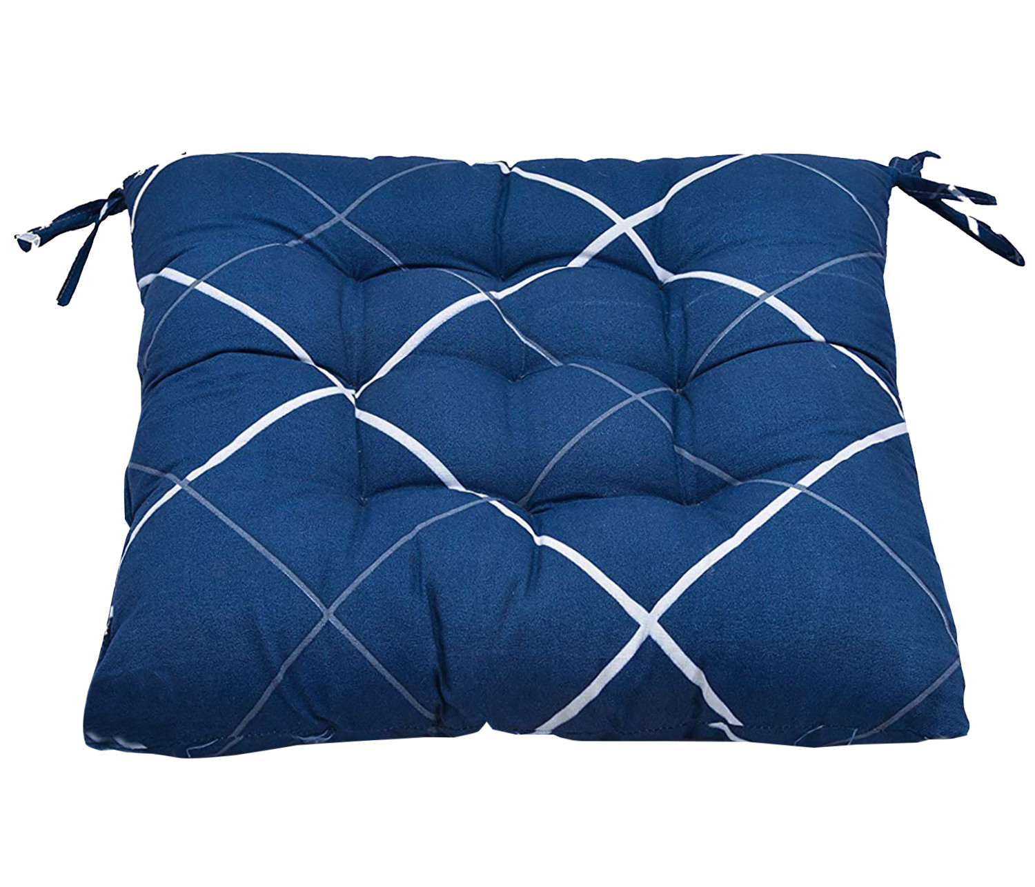 Kuber Industries Geomatric Printed Microfiber Square Chair Pad Seat Cushion For Rocking chair, Office chair, Dinning chair, Indoor/Outdoor With Ties, 18*18 Inch (Blue)