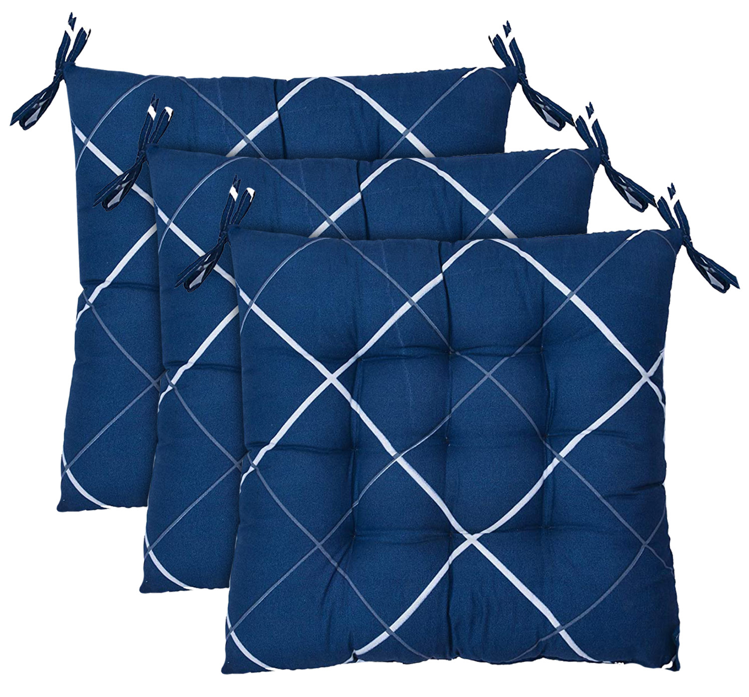 Kuber Industries Geomatric Printed Microfiber Square Chair Pad Seat Cushion For Rocking chair, Office chair, Dinning chair, Indoor/Outdoor With Ties, 18*18 Inch (Blue)