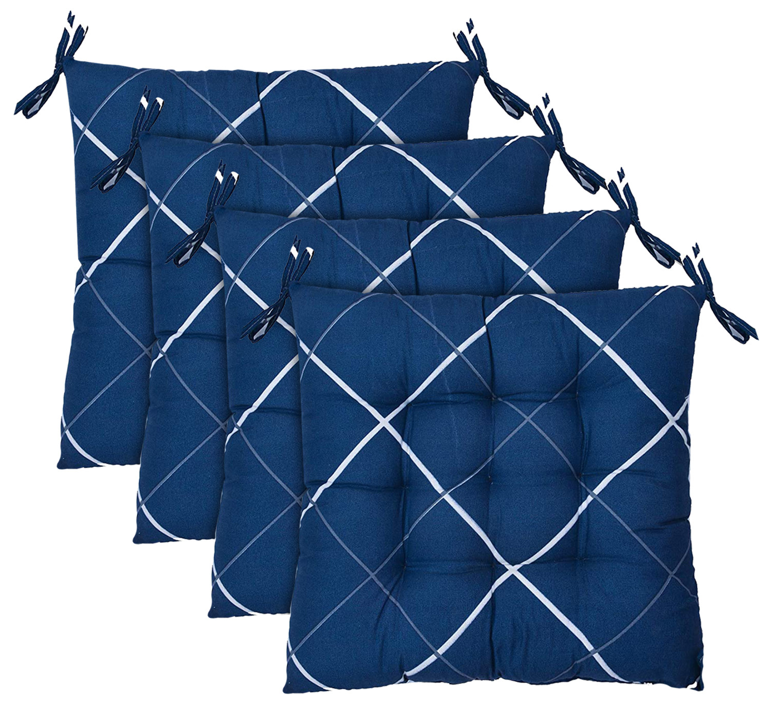 Kuber Industries Geomatric Printed Microfiber Square Chair Pad Seat Cushion For Rocking chair, Office chair, Dinning chair, Indoor/Outdoor With Ties, 18*18 Inch (Blue)