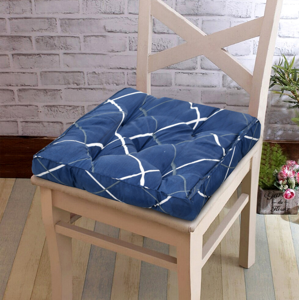 Kuber Industries Geomatric Printed Microfiber Square Chair Pad Seat Cushion For Rocking chair, Office chair, Dinning chair, Indoor/Outdoor, 18*18 Inch (Blue)