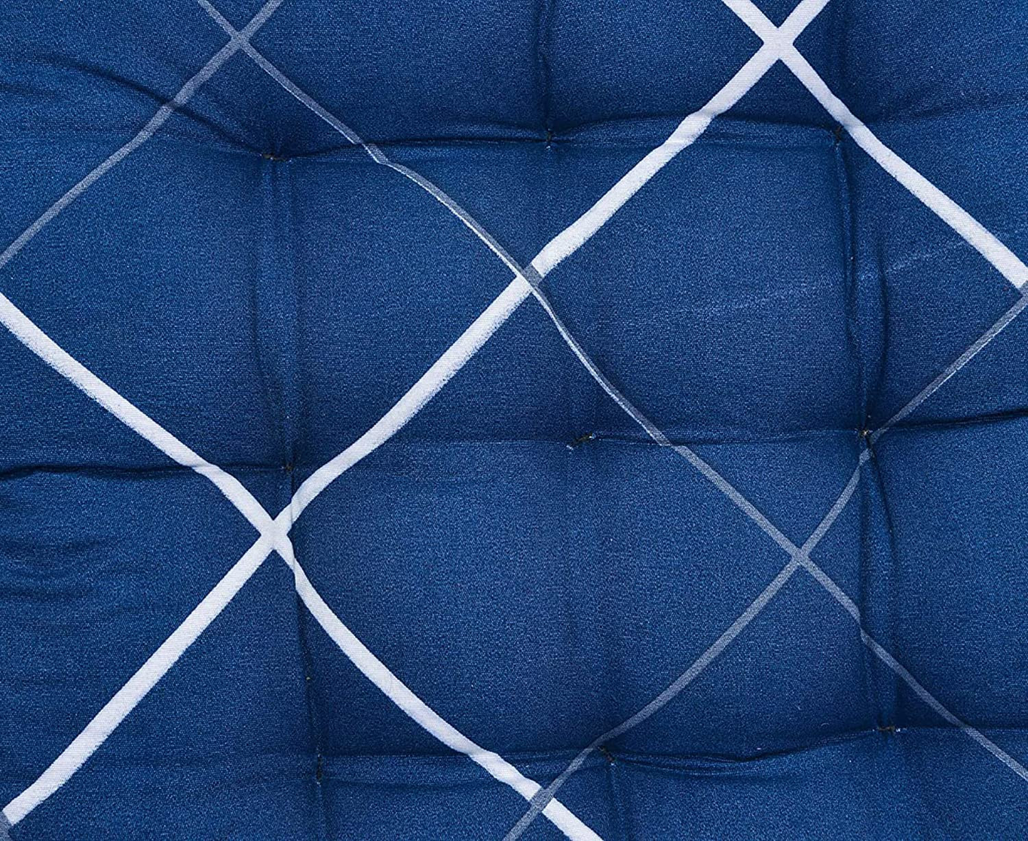Kuber Industries Geomatric Printed Microfiber Square Chair Pad Seat Cushion For Rocking chair Office chair Dinning chair IndoorOutdoor With Ties 1818 Inch- Pack of 2 Blue