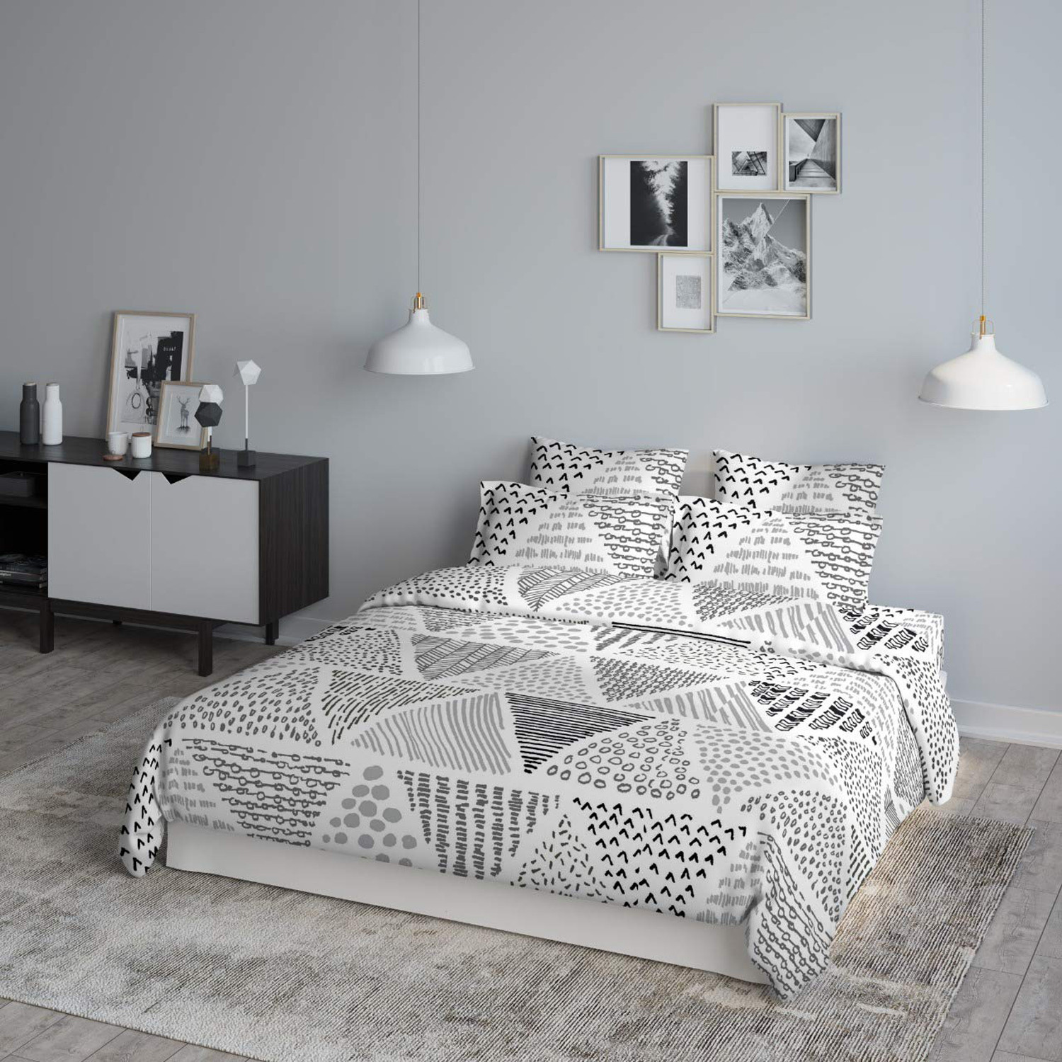 Kuber Industries Geometric Print Cotton Double Bedsheet with 2 Pillow Covers (White)