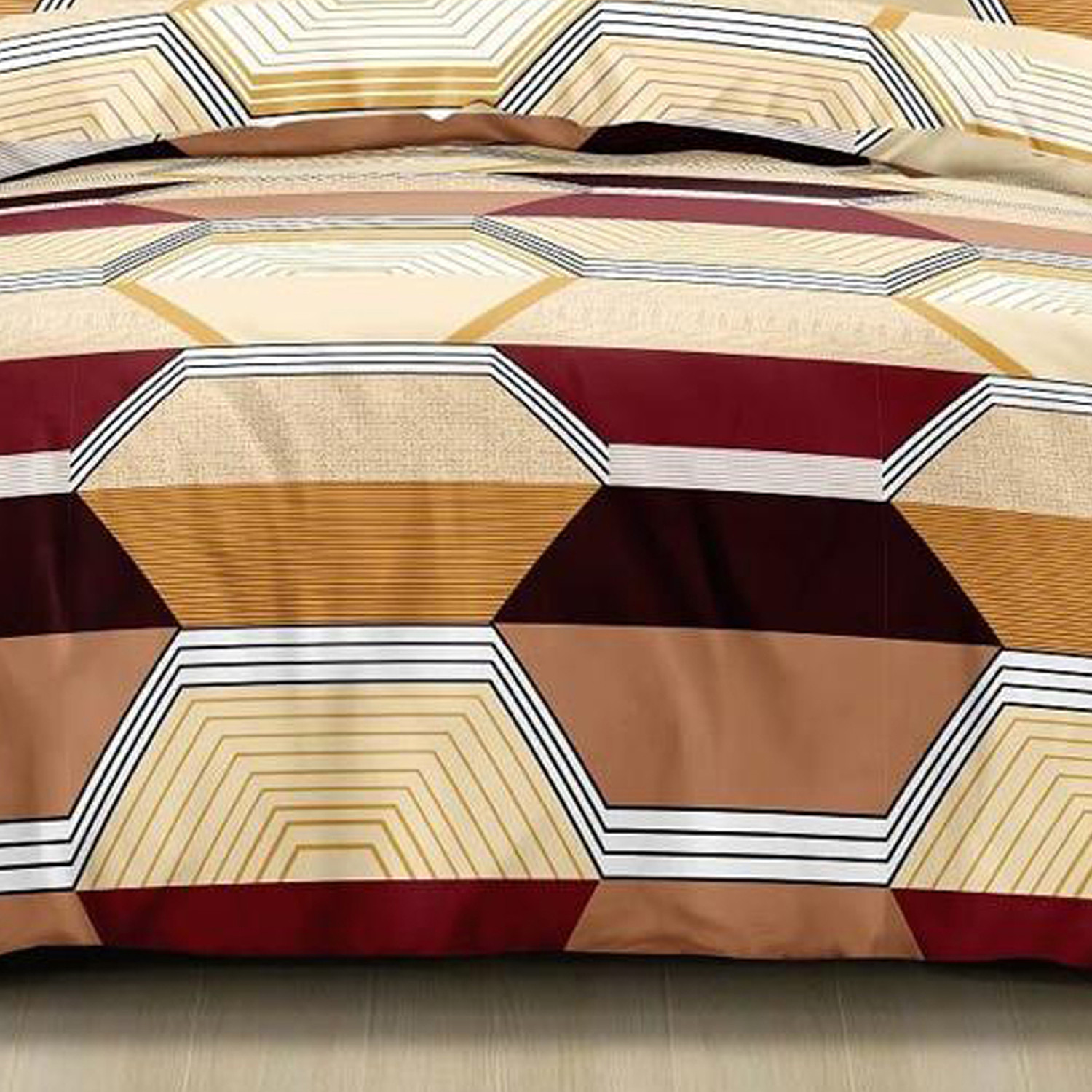 Kuber Industries Geometric Print Glace Cotton AC Comforter King Size Bed Comforter, Double Bed Sheet, 2 Pillow Cover (Cream & Brown, 90x100 Inches)-Set of 4 Pieces