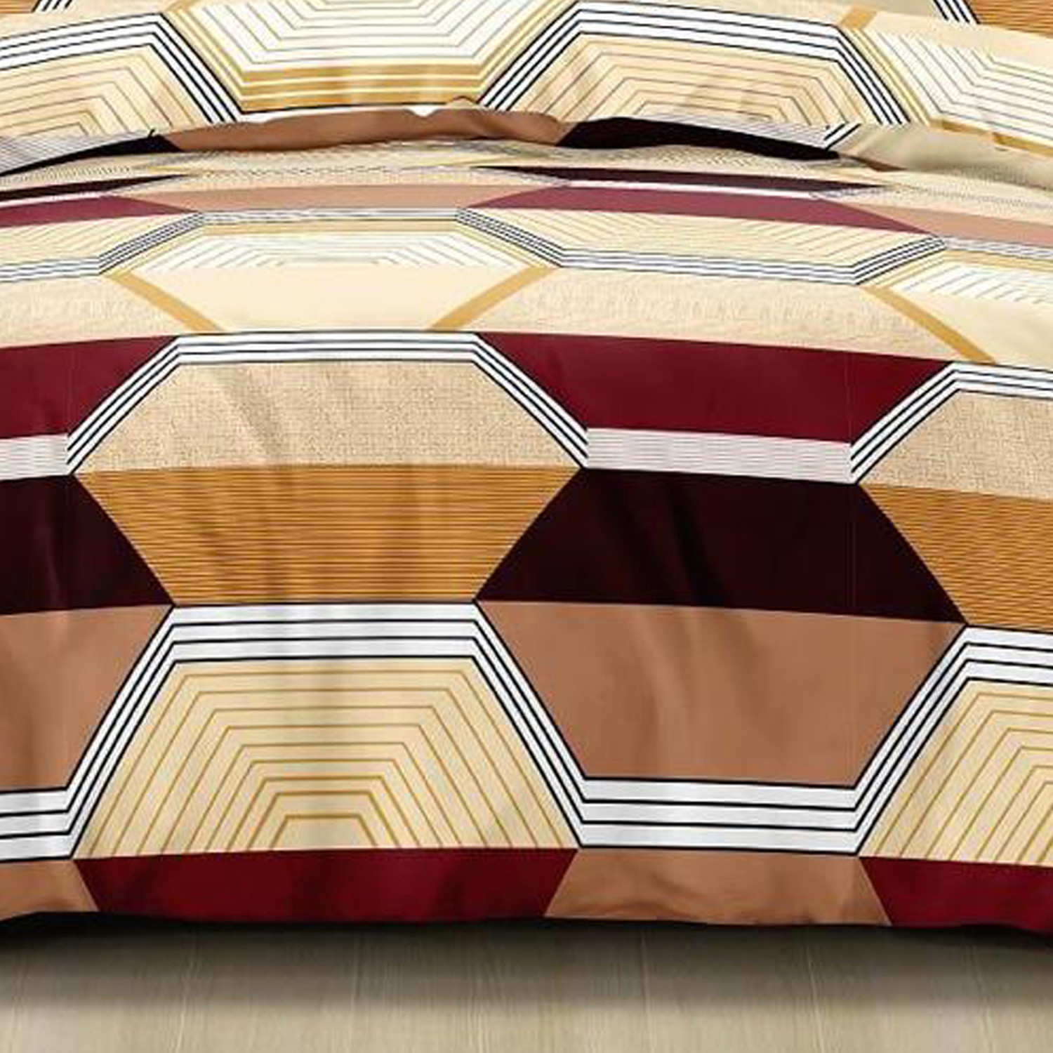 Kuber Industries Geometric Print Glace Cotton Double Bedsheet with 2 Pillow Covers (Cream & Brown)
