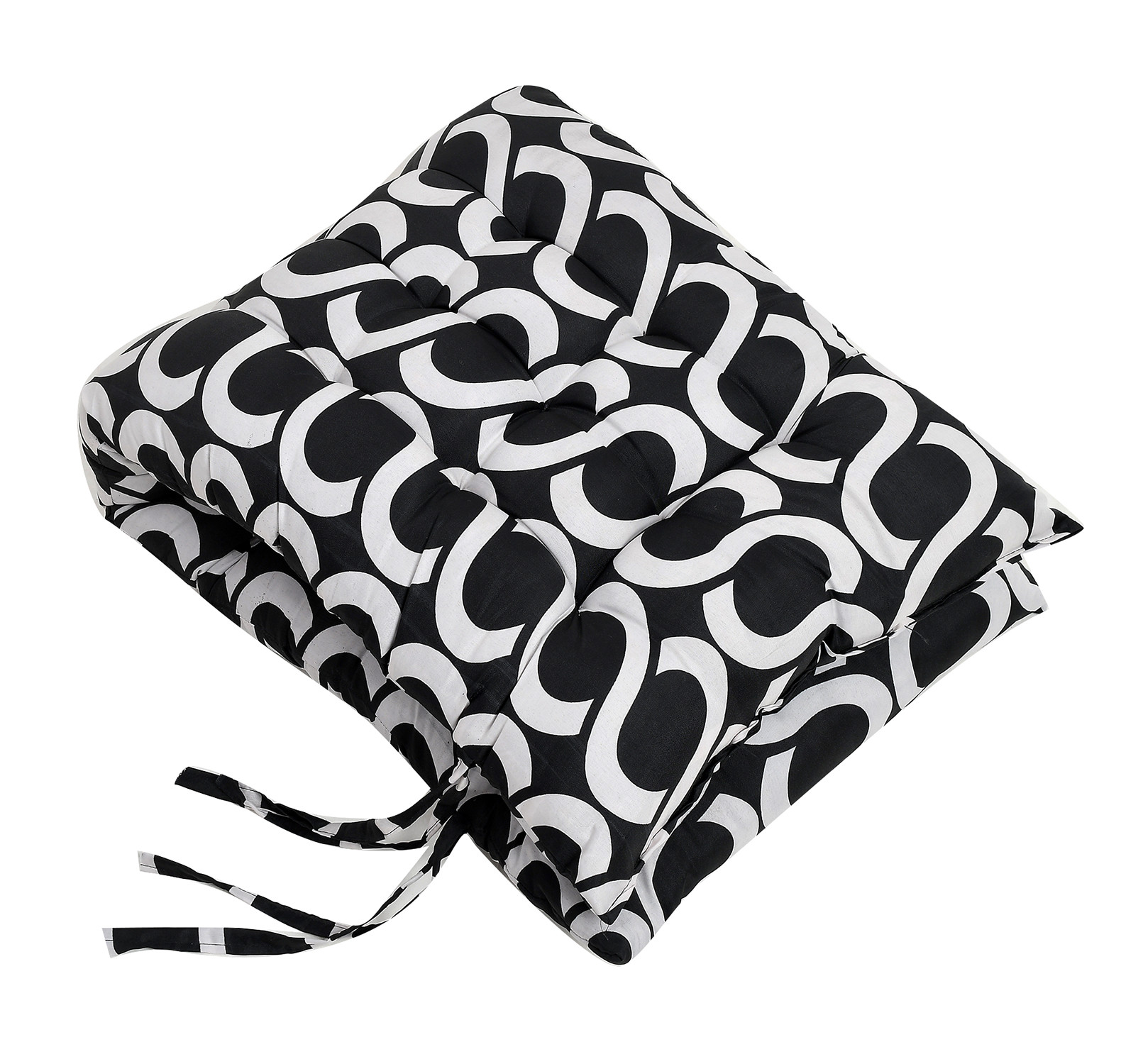 Kuber Industries Geometric Seamless Pattern Microfiber Back & Seat Cushion for Indoor/Outdoor Patio Chair, Rocking Chair, Office Chair, Reclining chairs With Ties, 18*46 Inch (Black)