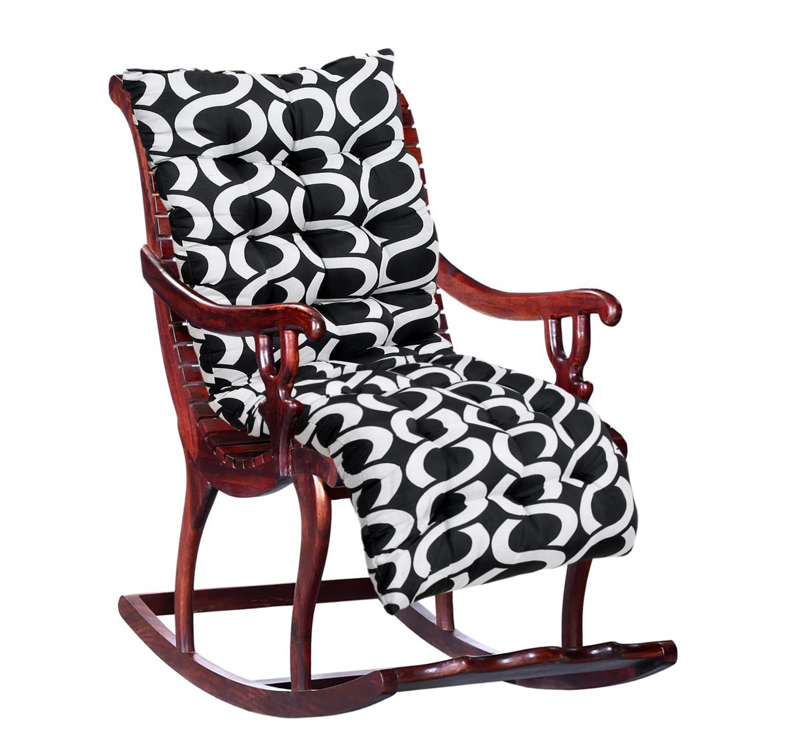 Kuber Industries Geometric Seamless Pattern Microfiber Back & Seat Cushion for Indoor/Outdoor Patio Chair, Rocking Chair, Office Chair, Reclining chairs With Ties, 18*46 Inch (Black)