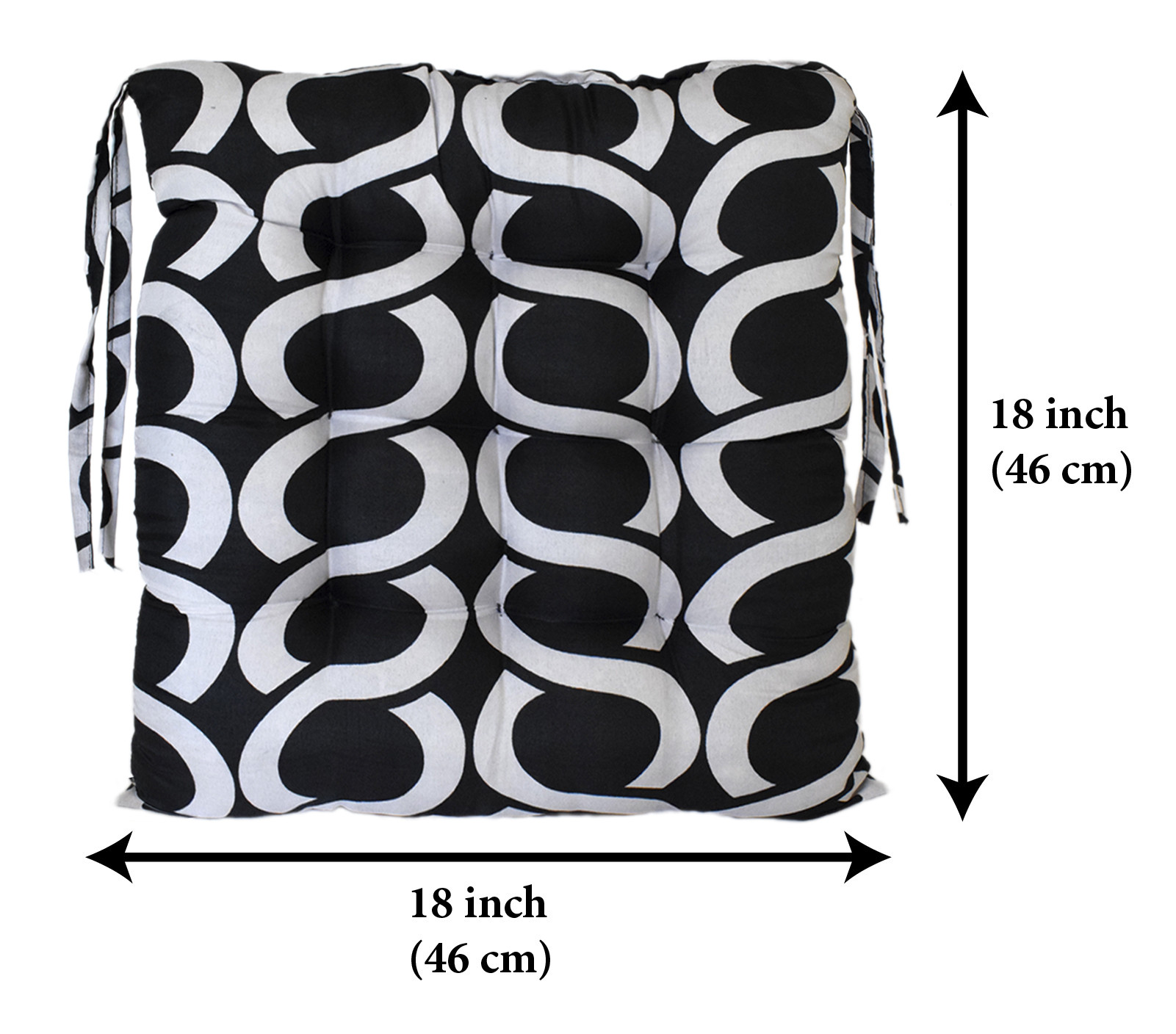Kuber Industries Geometric Seamless Pattern Microfiber Square Chair Pad Seat Cushion For Rocking chair, Office chair, Dinning chair, Indoor/Outdoor With Ties, 18*18 Inch (Black)